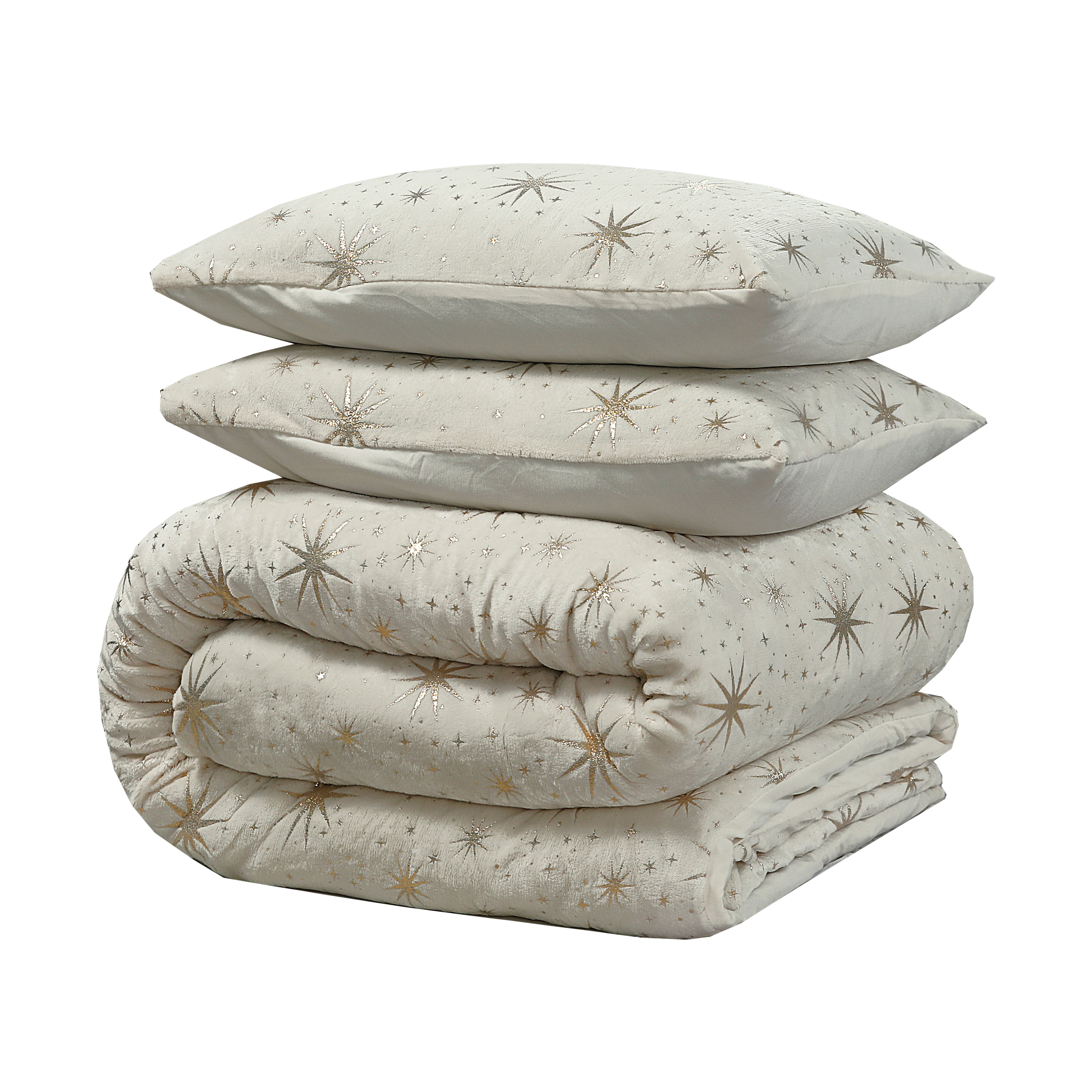 Glamour Flannel Duvet Cover Stars Foil Cream