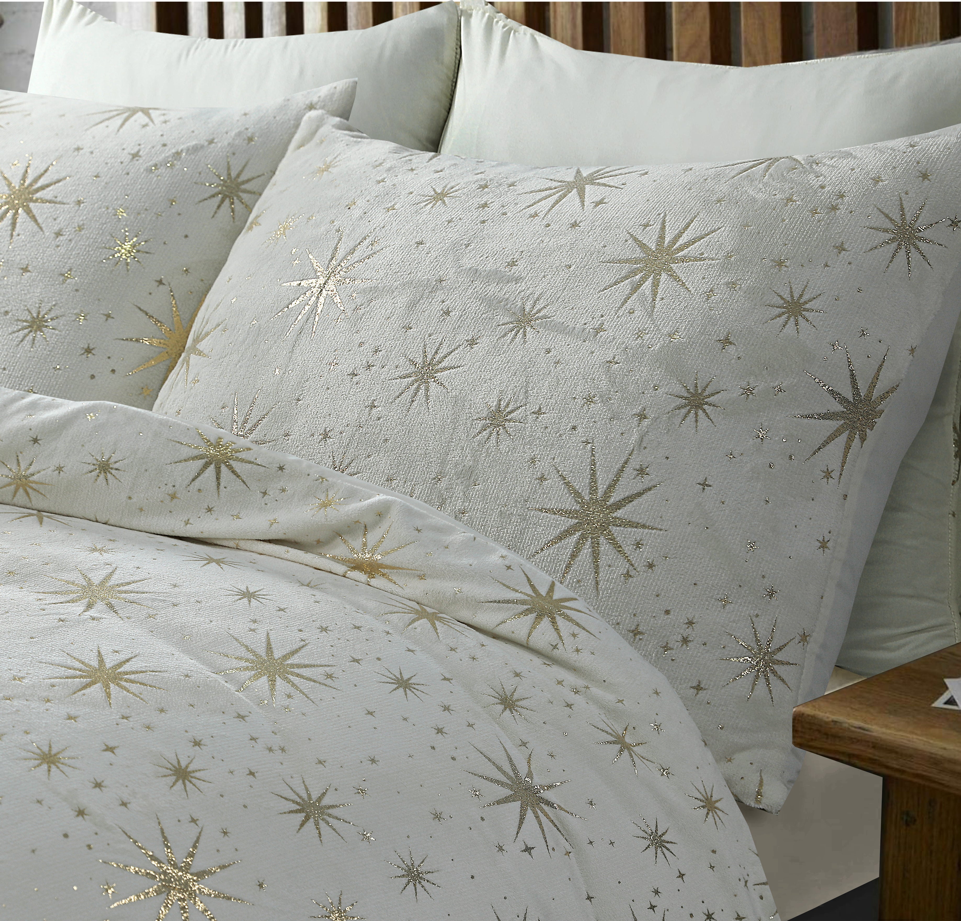 Glamour Flannel Duvet Cover Stars Foil Cream