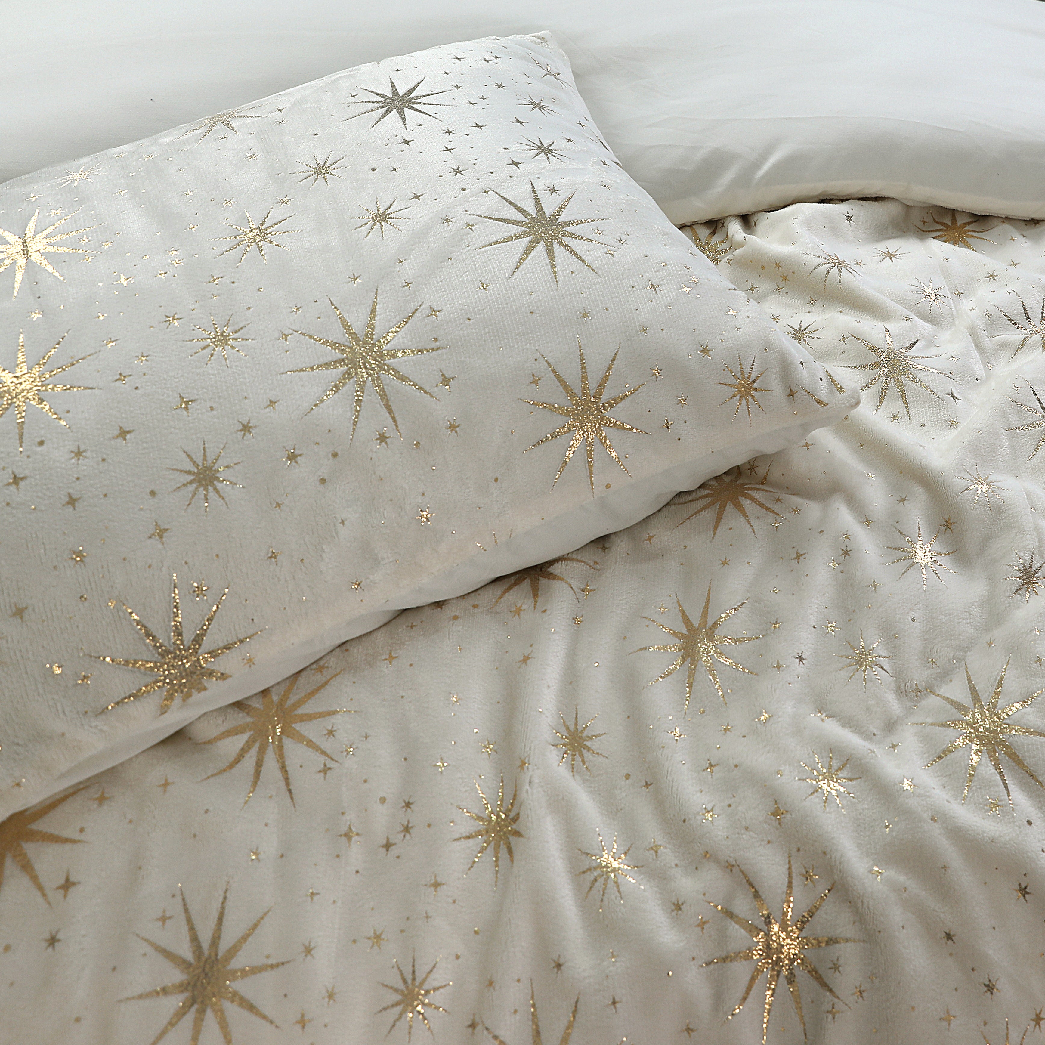 Glamour Flannel Duvet Cover Stars Foil Cream