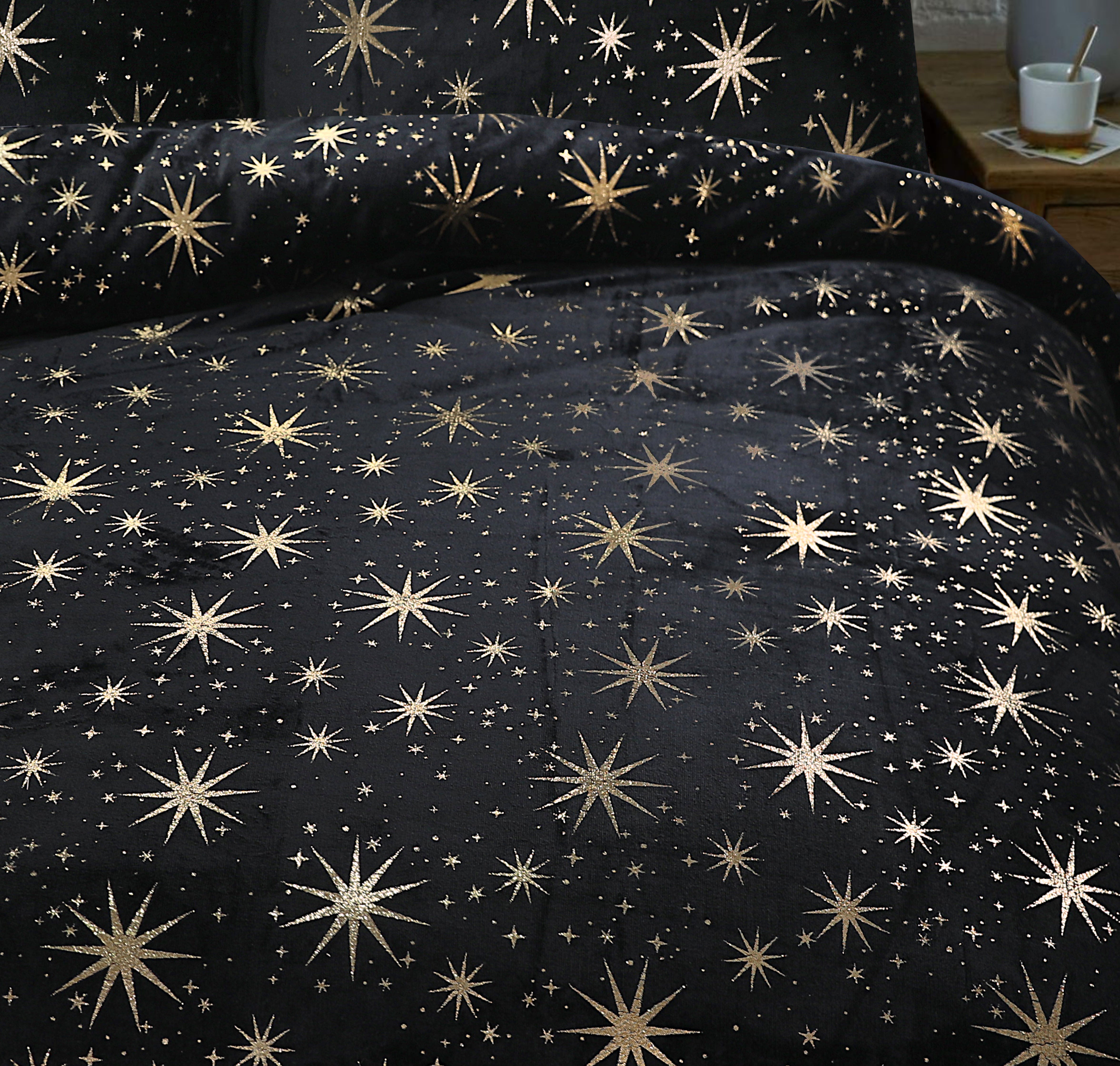 Glamour Flannel Duvet Cover Stars Foil Black