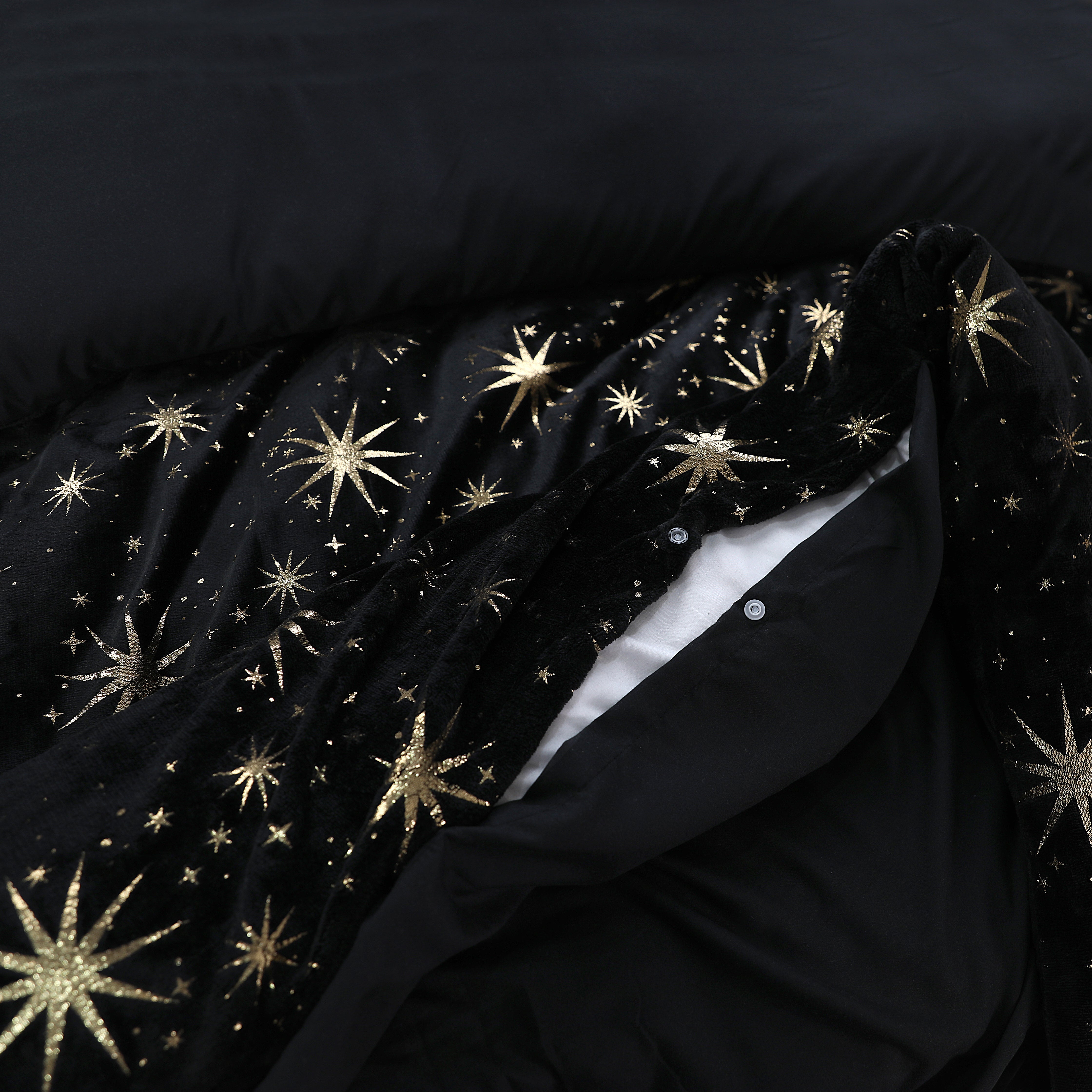 Glamour Flannel Duvet Cover Stars Foil Black