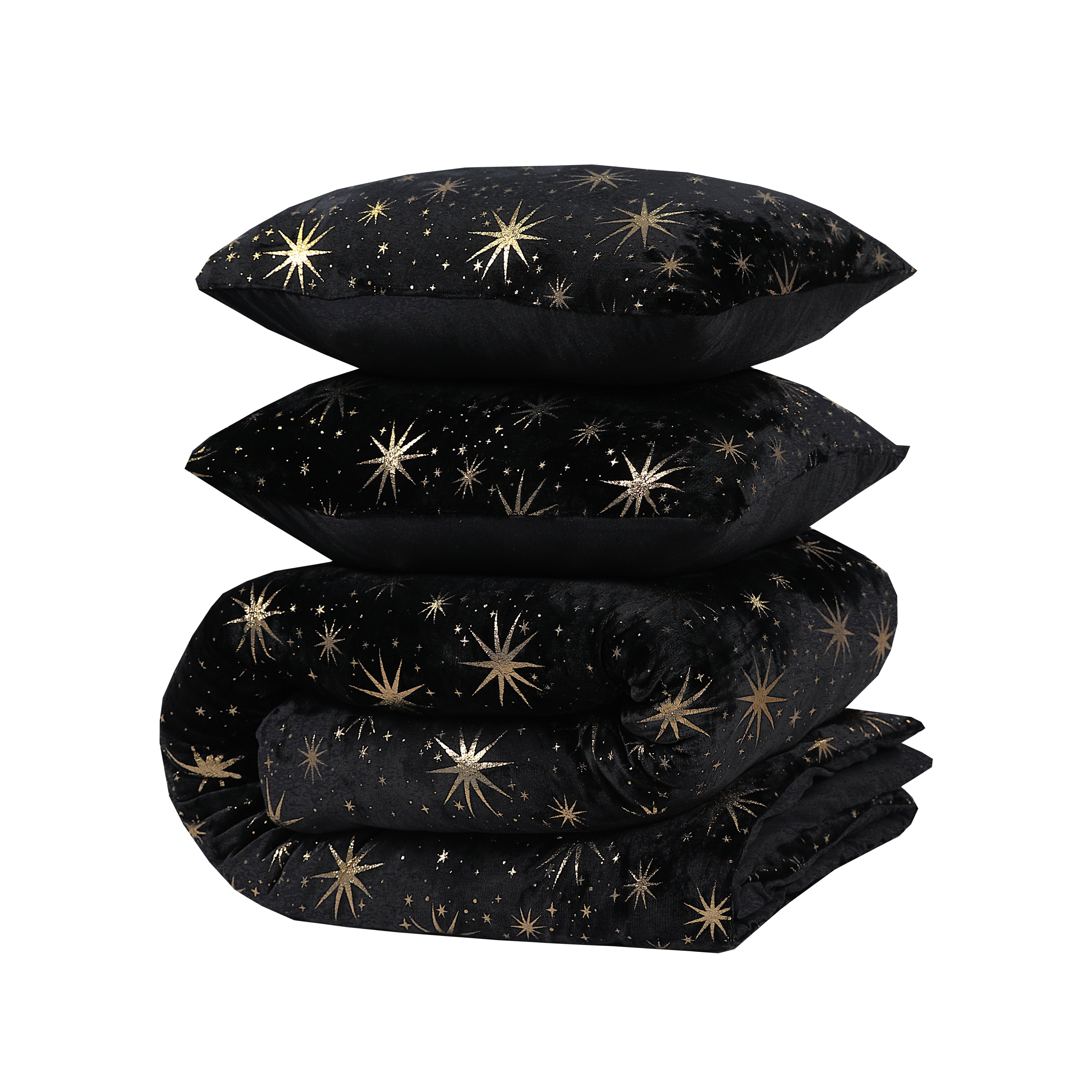 Glamour Flannel Duvet Cover Stars Foil Black