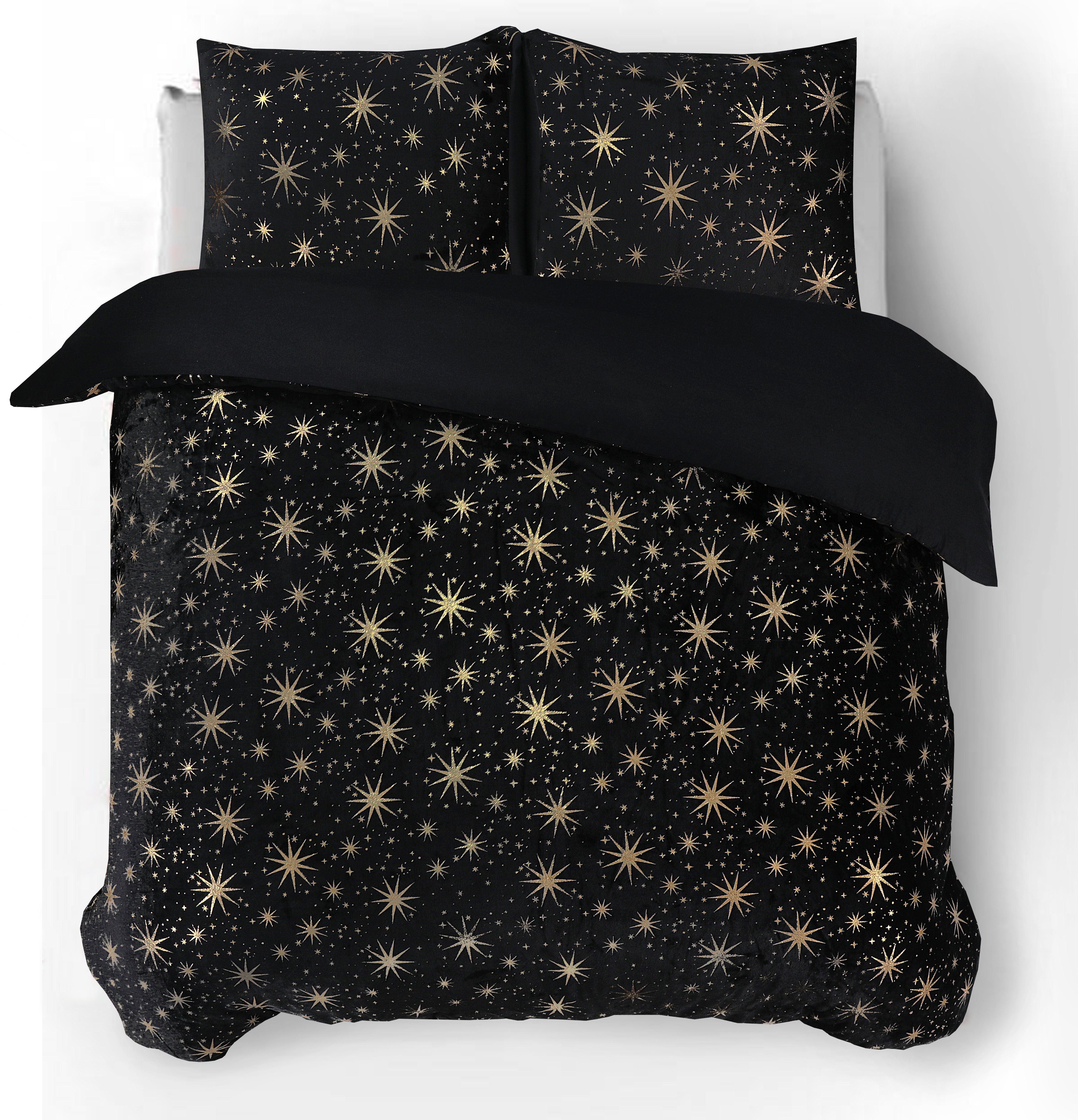 Glamour Flannel Duvet Cover Stars Foil Black