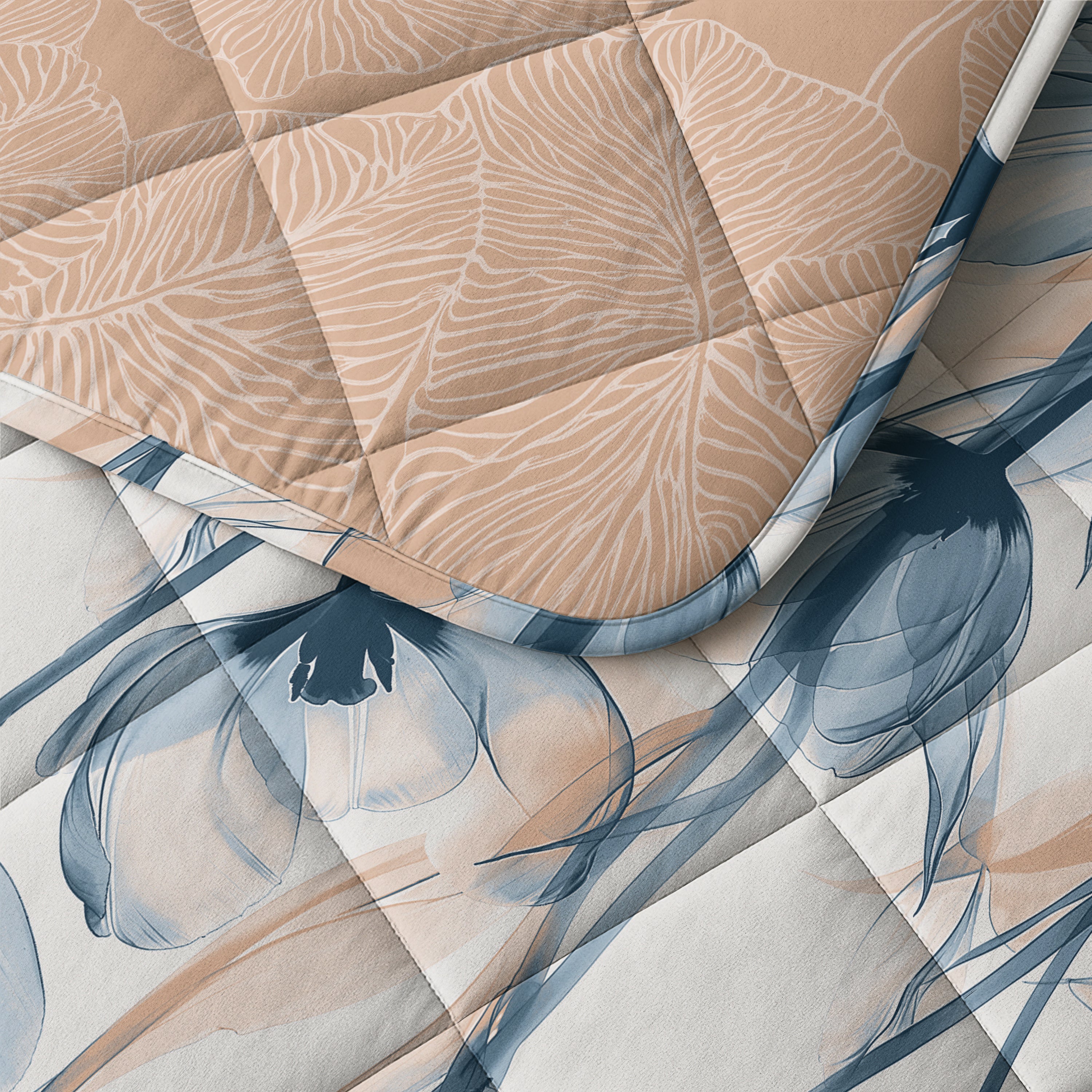 All-in One Lazy Dekbed Glass Flower Blauw - Dekbed met kussenslopen