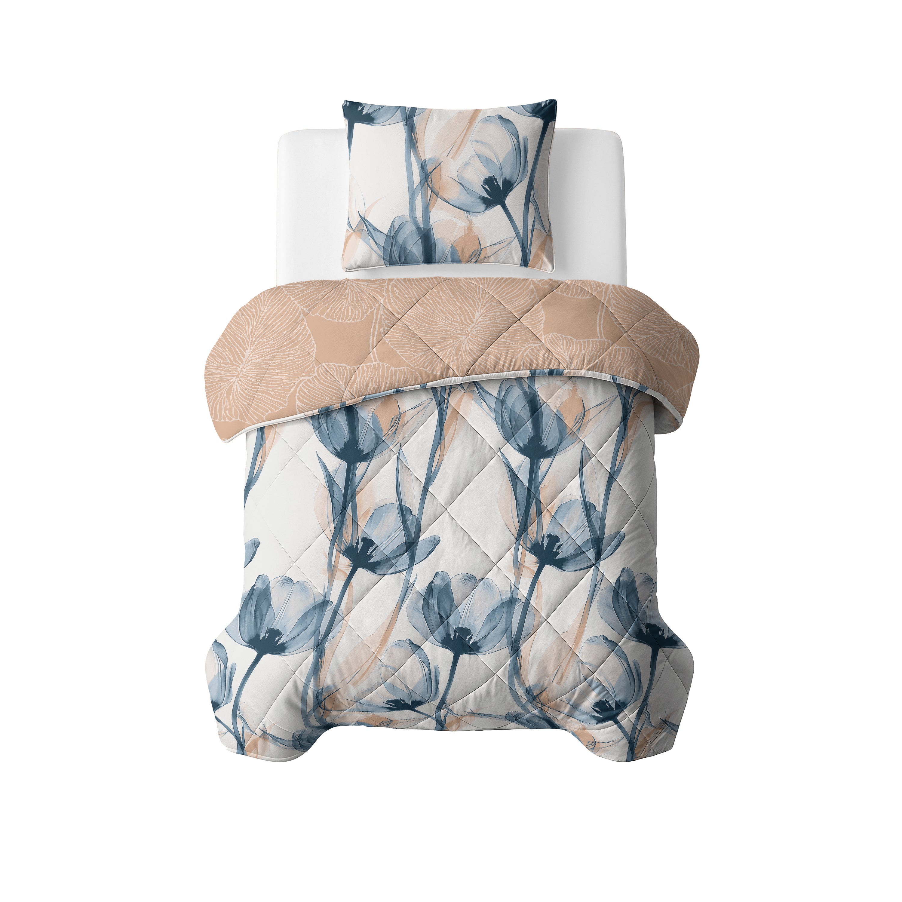 All-in One Lazy Dekbed Glass Flower Blauw - Dekbed met kussenslopen