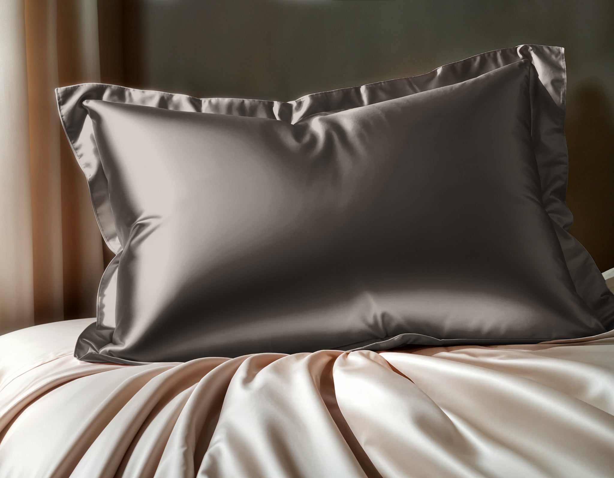 Glossy Antraciet Kussensloop 60 x 70 - Anti haar slijtage - Haarsalon product - 2 stuks in 1 verpakking