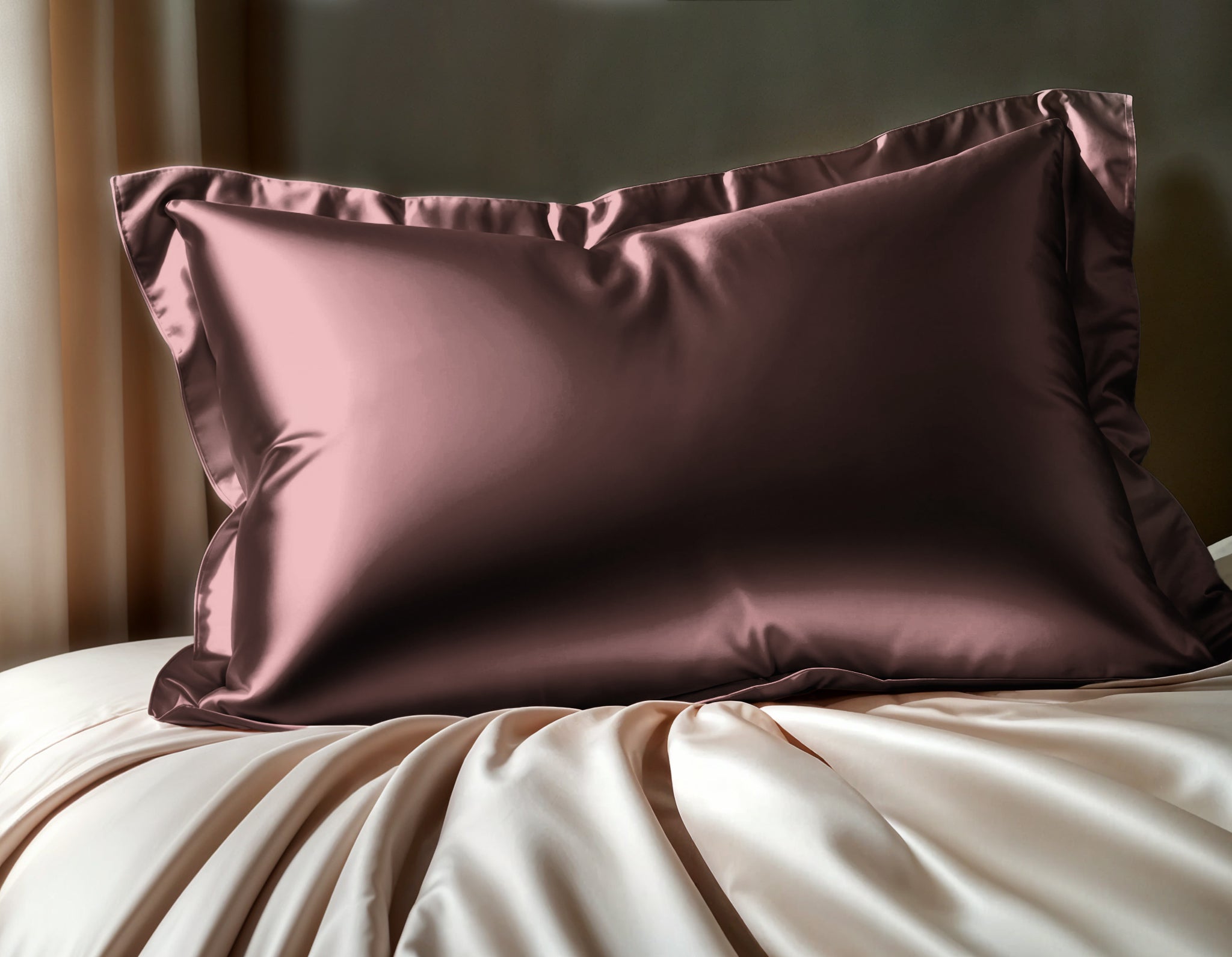 Glossy Bruin Kussensloop 60 x 70 - Anti haar slijtage - Haarsalon product - 2 stuks in 1 verpakking