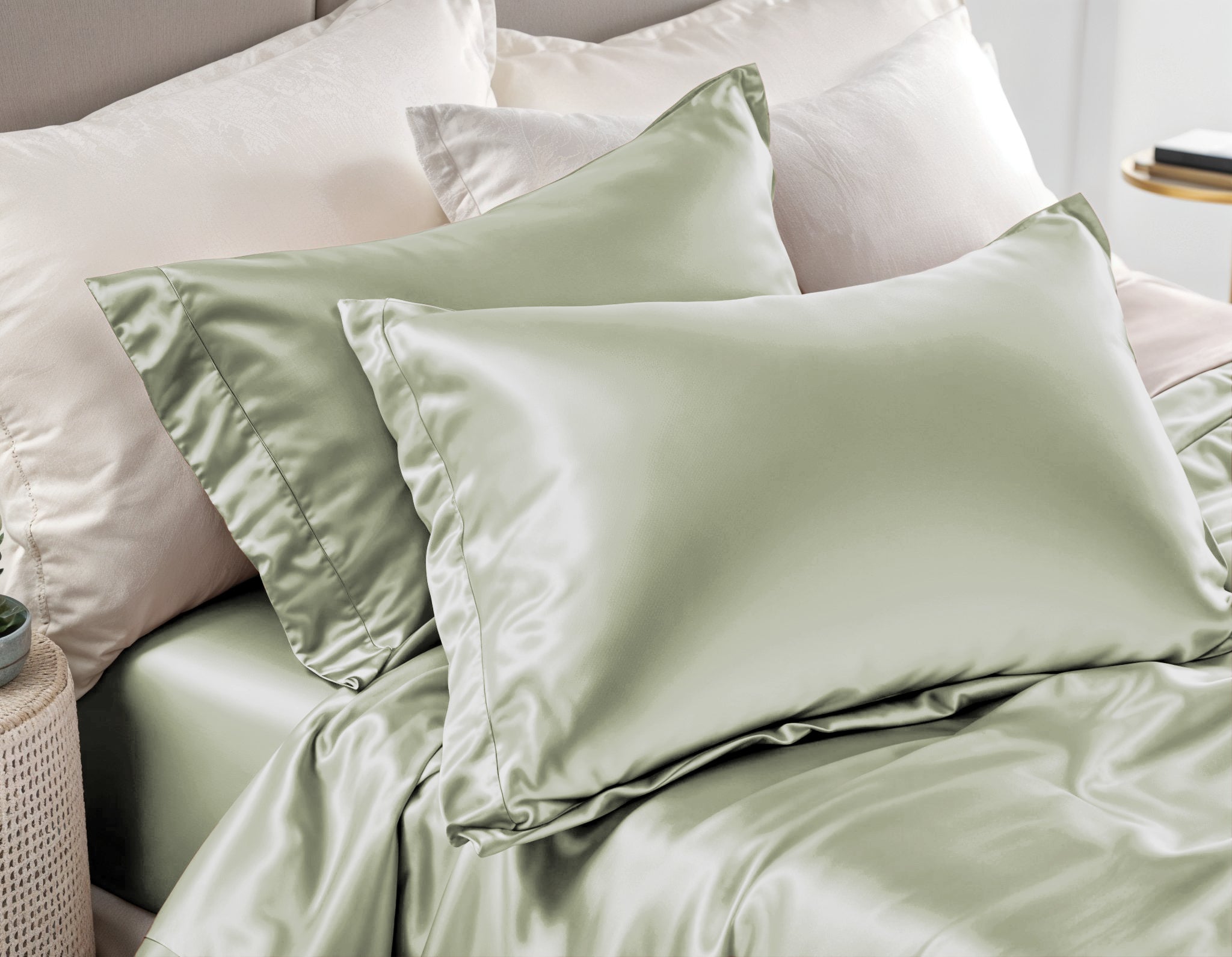 Glossy Creme Kussensloop 60 x 70 - Anti haar slijtage - Haarsalon product - 2 stuks in 1 verpakking