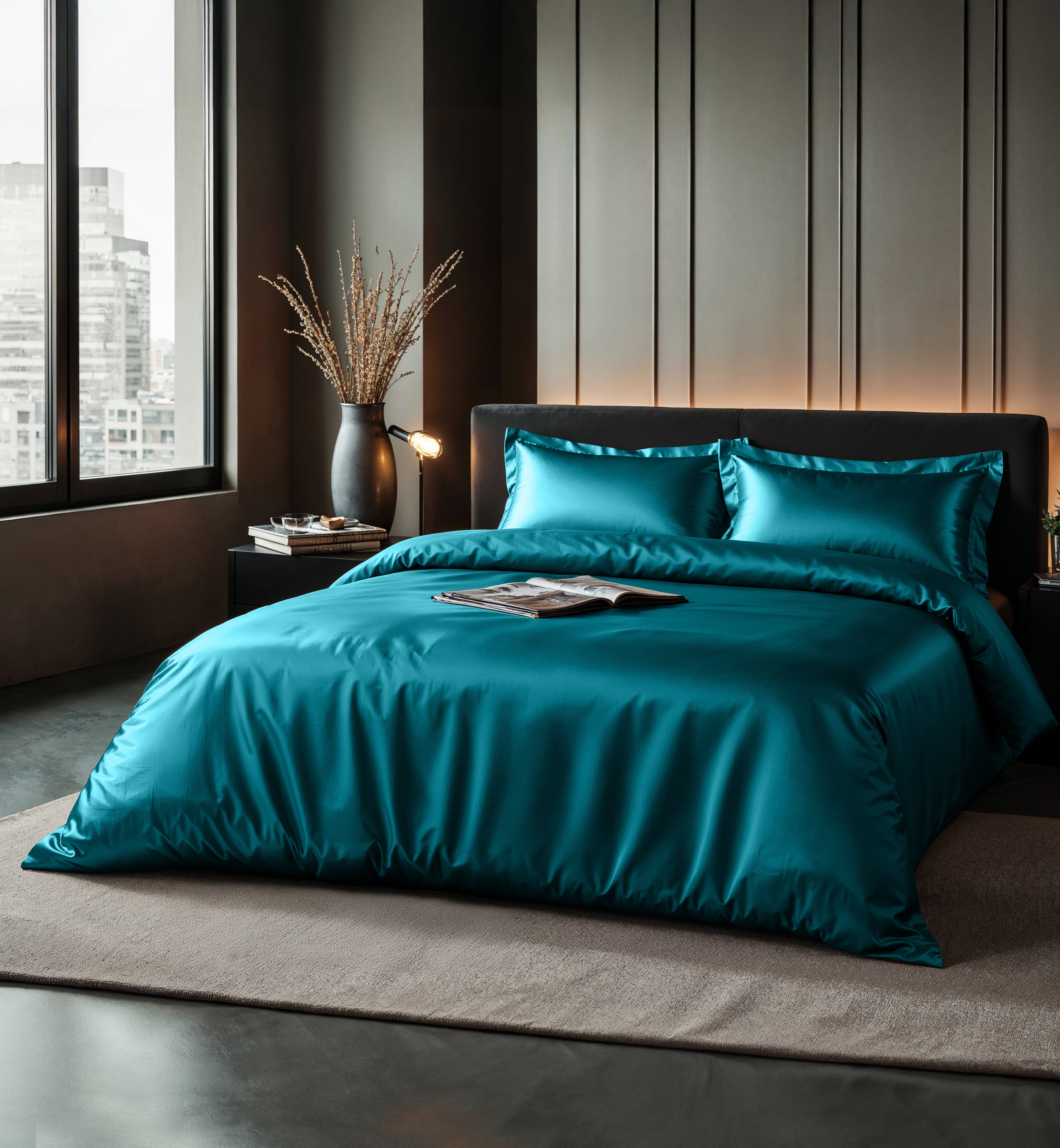 Glossy Petrol Blauw Dekbedovertrek