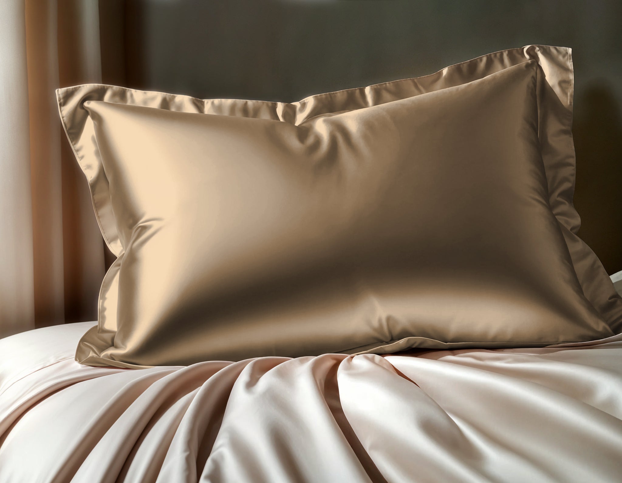 Glossy Taupe Kussensloop 60 x 70 - Anti haar slijtage - Haarsalon product - 2 stuks in 1 verpakking