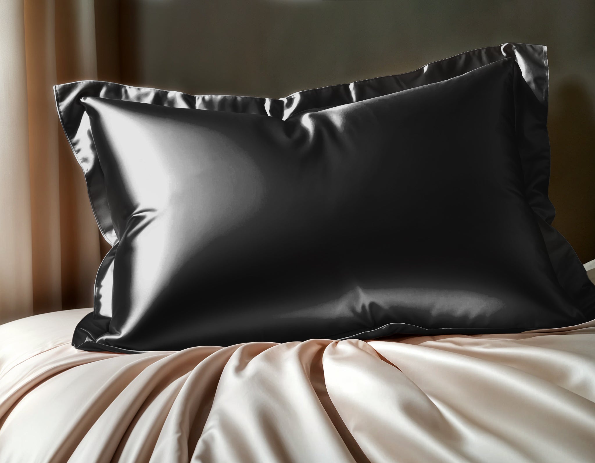 Glossy Zwart Kussensloop 60 x 70 - Anti haar slijtage - Haarsalon product - 2 stuks in 1 verpakking