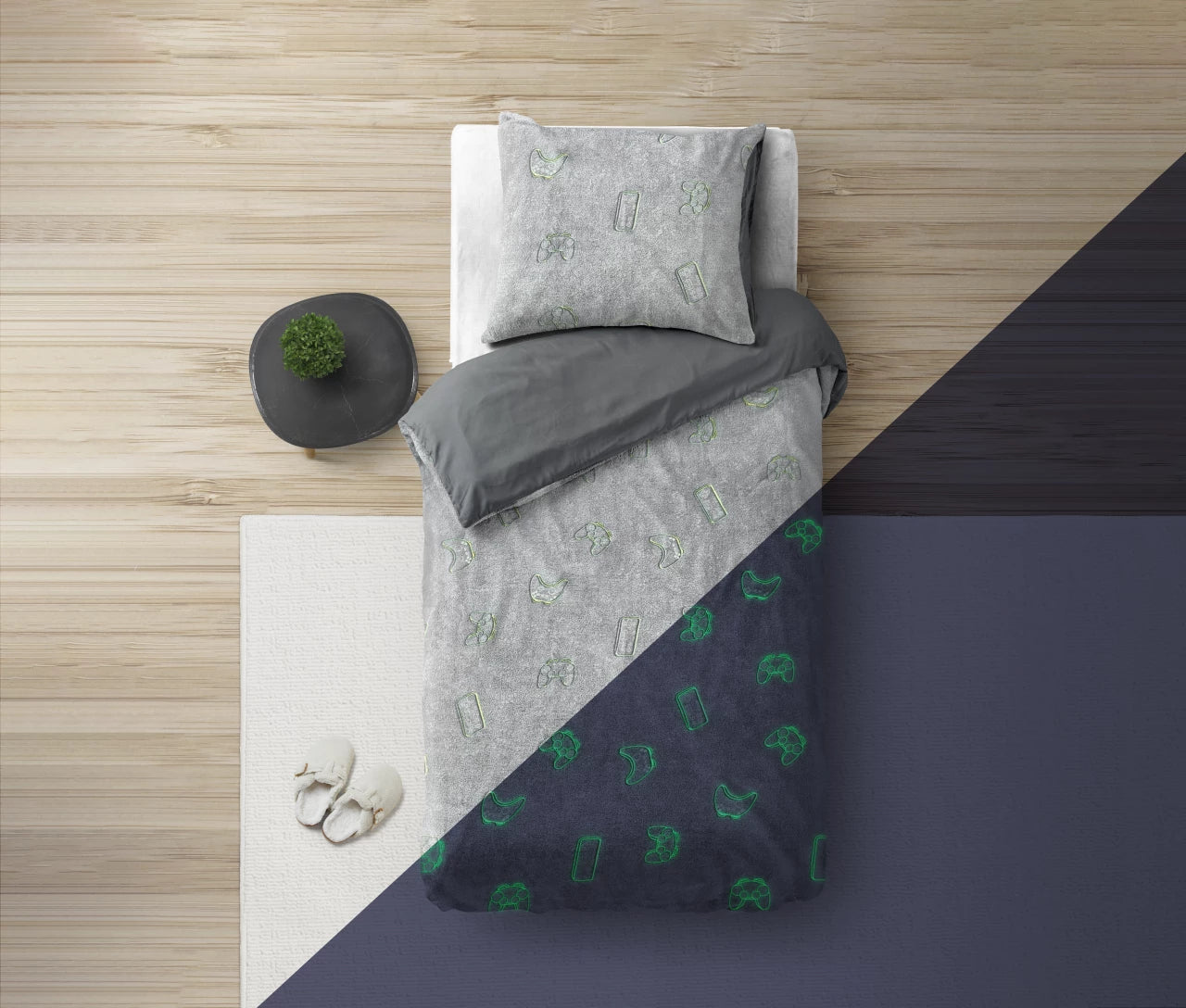 Glow in the dark Duvet cover Games Multi 140 x 200/220 - Luminous - Super soft teddy fleece - Sleep wonderfully