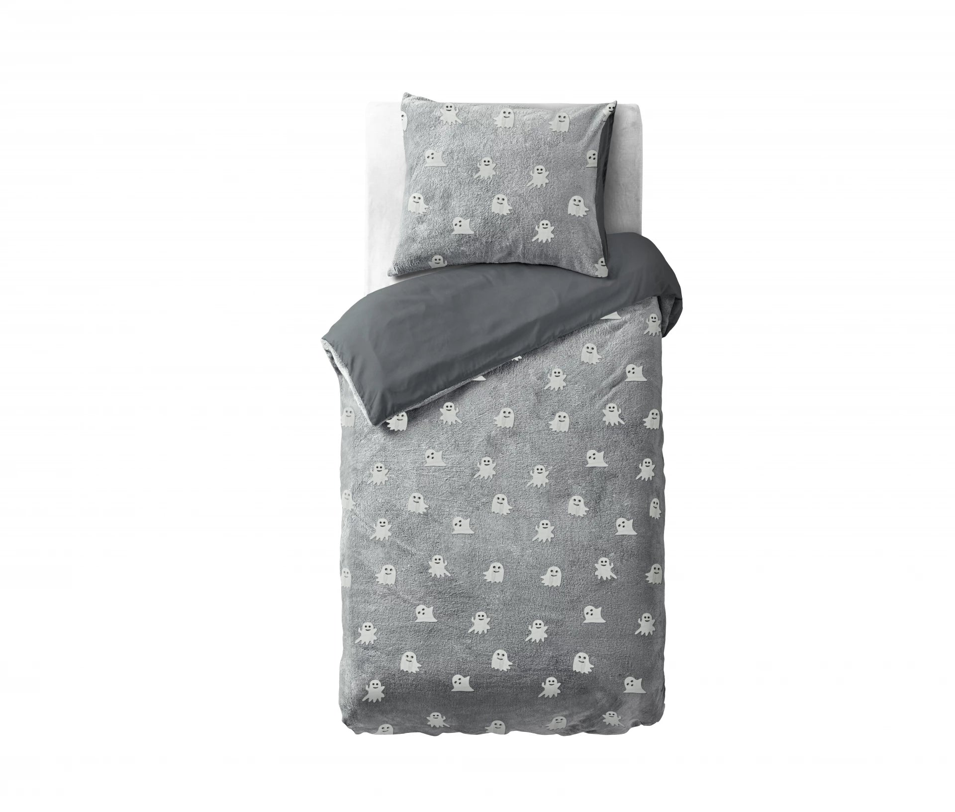 Glow in the dark Duvet cover Spooky Grey 140 x 200/220 - Luminous - Super soft teddy fleece - Sleep wonderfully