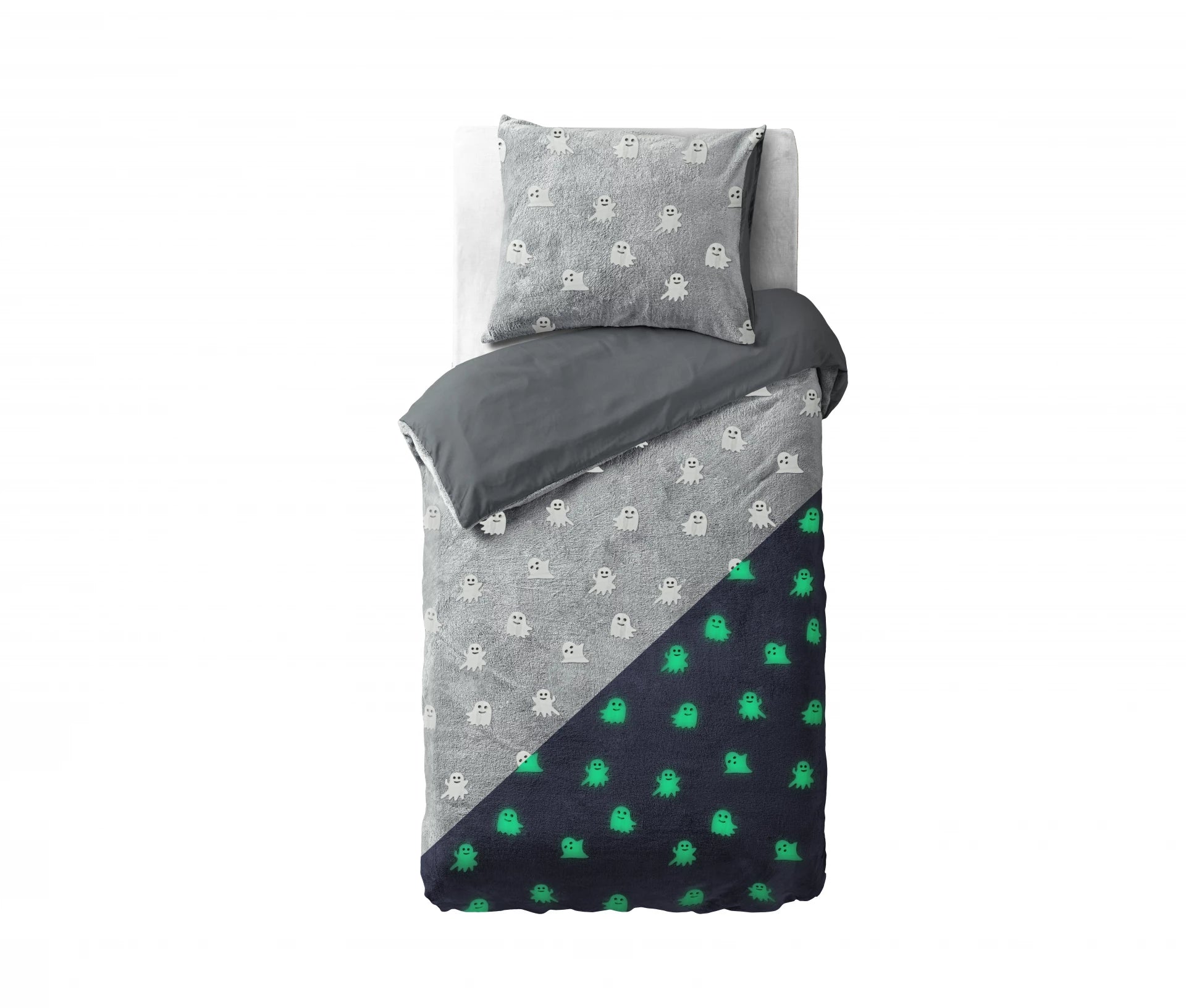 Glow in the dark Duvet cover Spooky Grey 140 x 200/220 - Luminous - Super soft teddy fleece - Sleep wonderfully