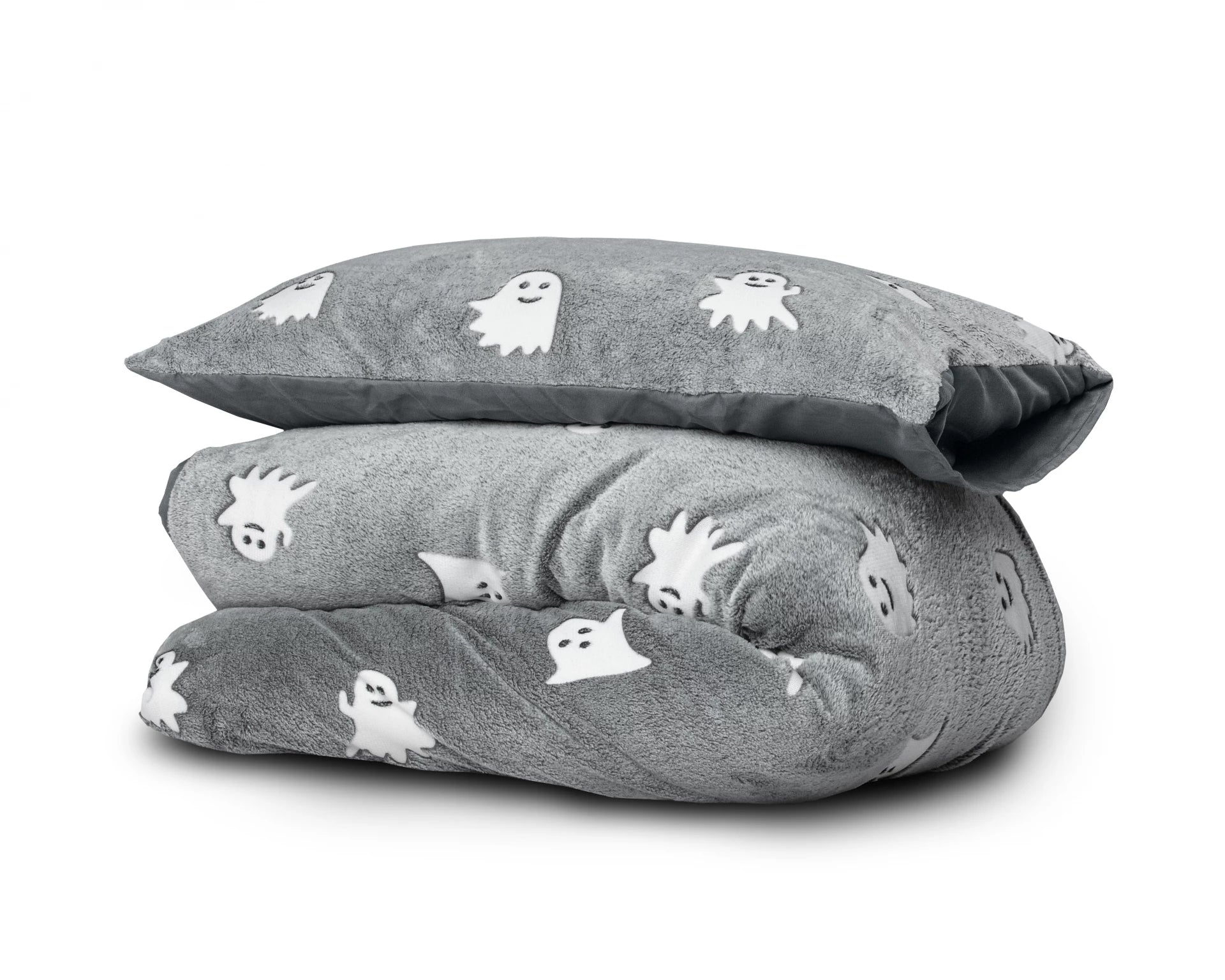 Glow in the dark Duvet cover Spooky Grey 140 x 200/220 - Luminous - Super soft teddy fleece - Sleep wonderfully