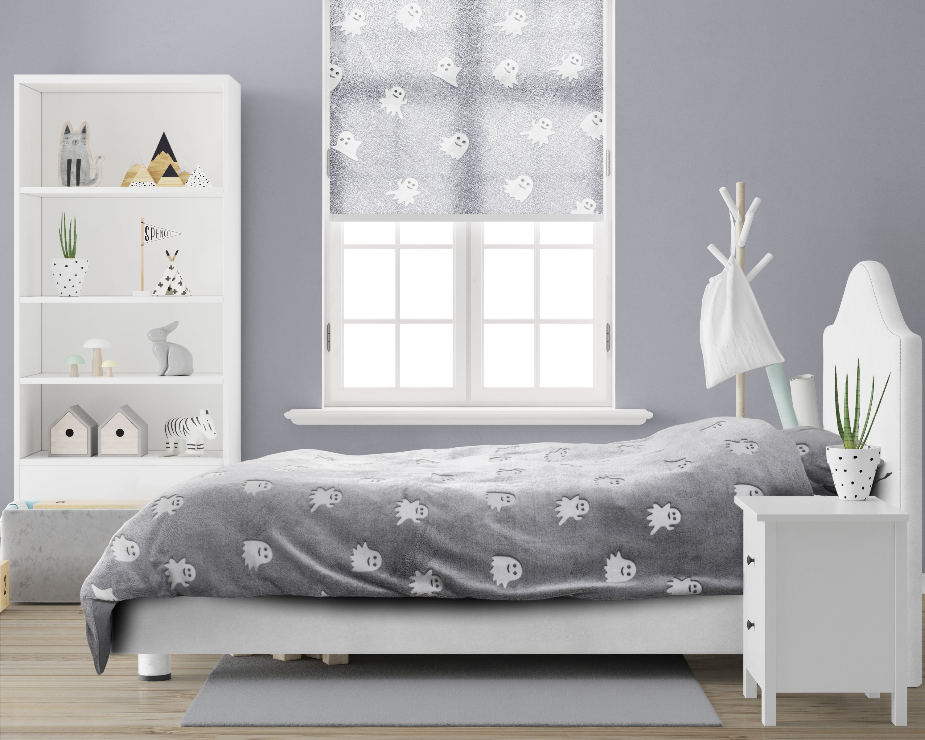 Glow in the dark Duvet cover Spooky Grey 140 x 200/220 - Luminous - Super soft teddy fleece - Sleep wonderfully