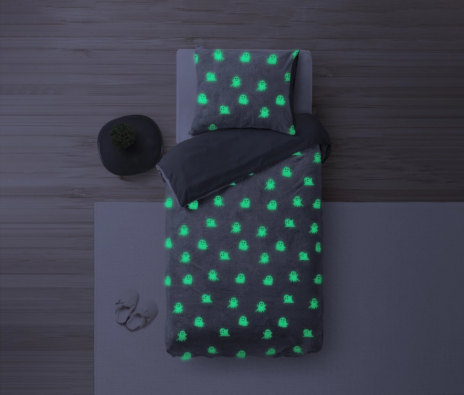 Glow in the dark Duvet cover Spooky Grey 140 x 200/220 - Luminous - Super soft teddy fleece - Sleep wonderfully