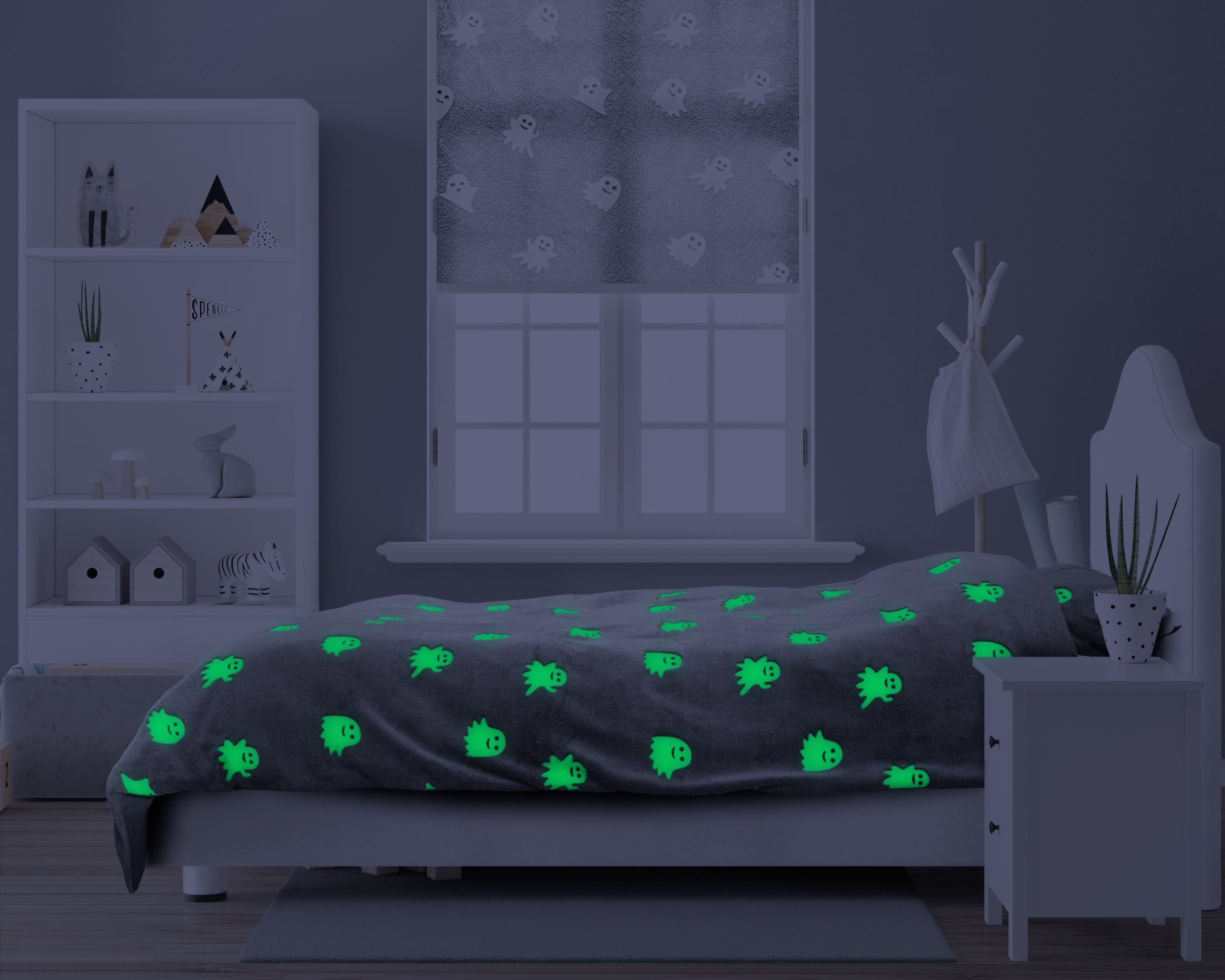 Glow in the dark Duvet cover Spooky Grey 140 x 200/220 - Luminous - Super soft teddy fleece - Sleep wonderfully