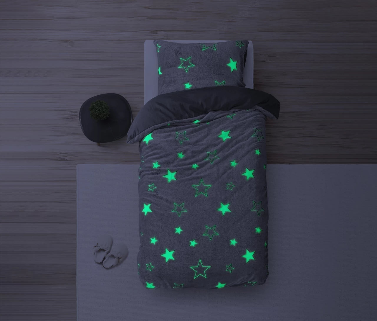 Glow in the dark Duvet Cover Stars Gray - Luminous - Super soft teddy fleece - Sleep wonderfully
