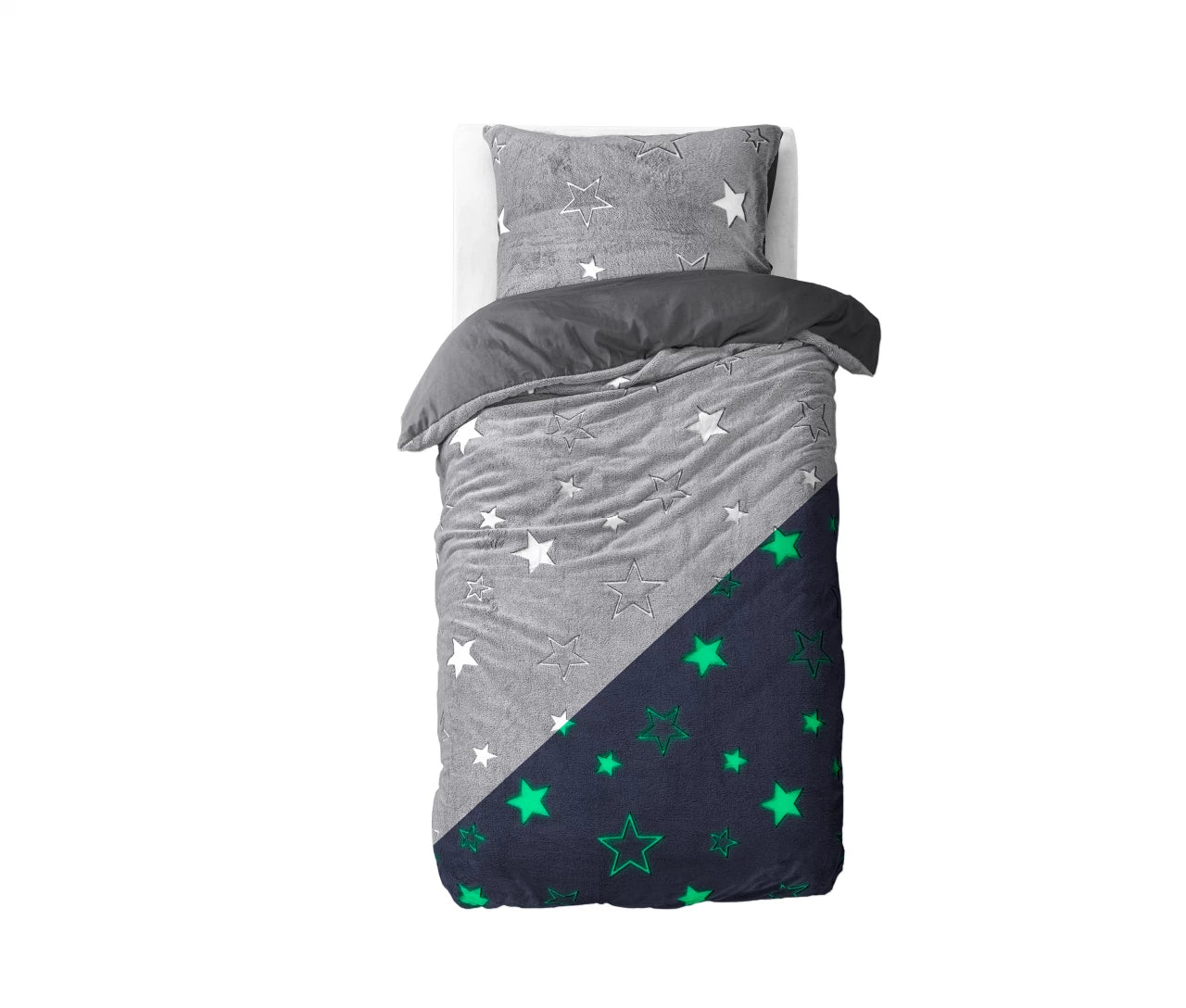 Glow in the dark Duvet Cover Stars Gray - Luminous - Super soft teddy fleece - Sleep wonderfully