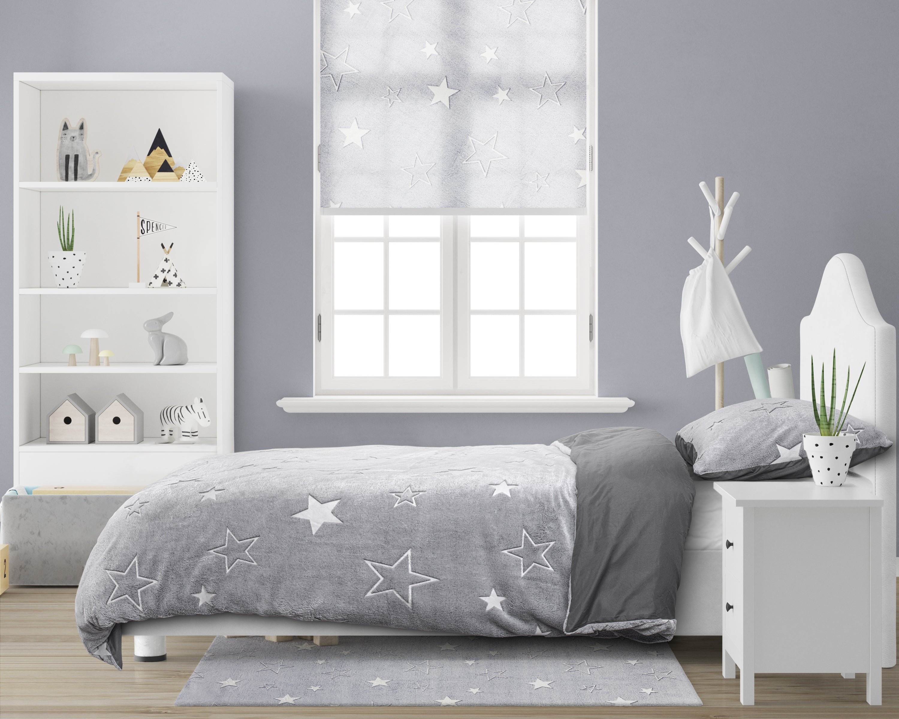 Glow in the dark Duvet Cover Stars Gray - Luminous - Super soft teddy fleece - Sleep wonderfully