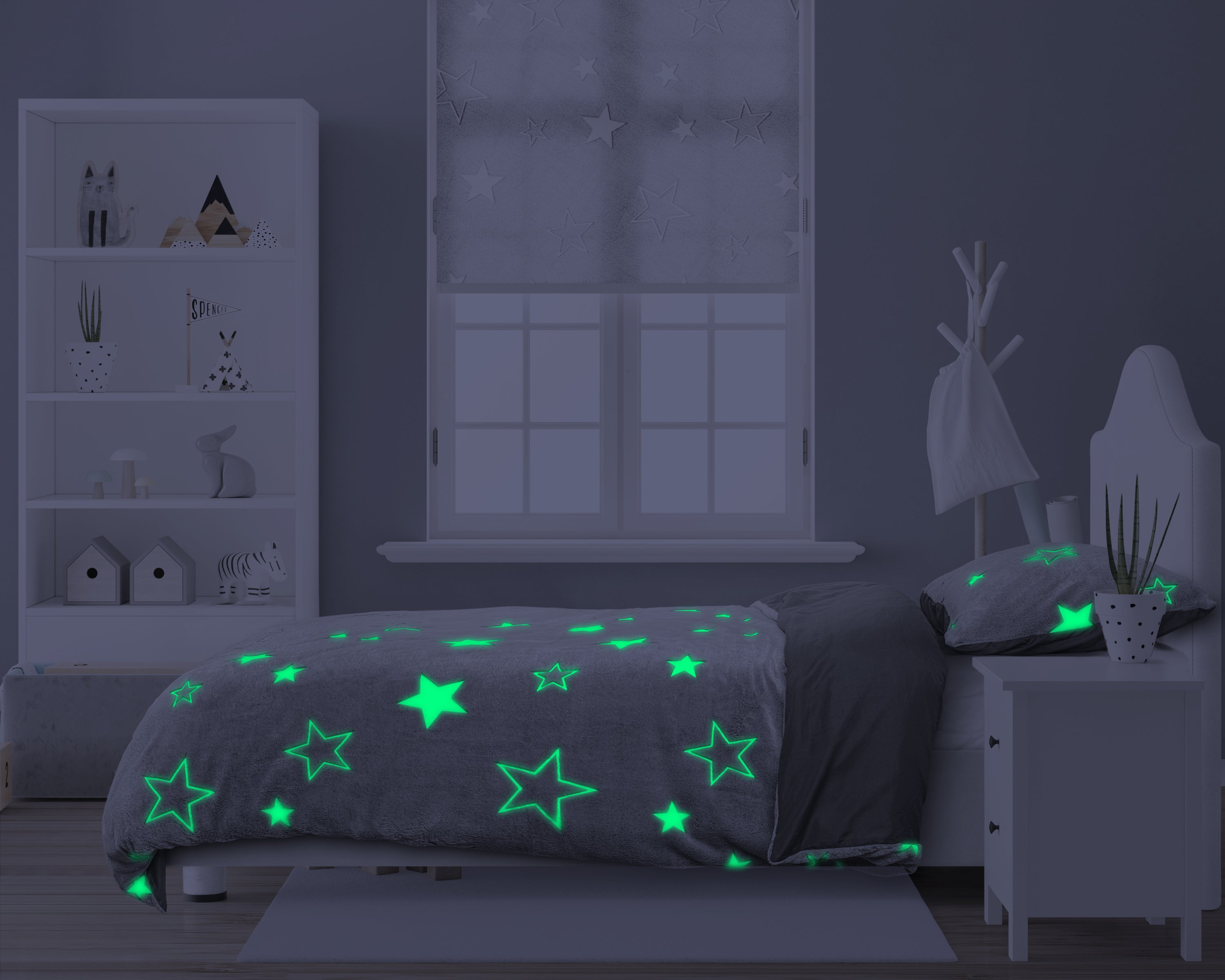 Glow in the dark Duvet Cover Stars Gray - Luminous - Super soft teddy fleece - Sleep wonderfully