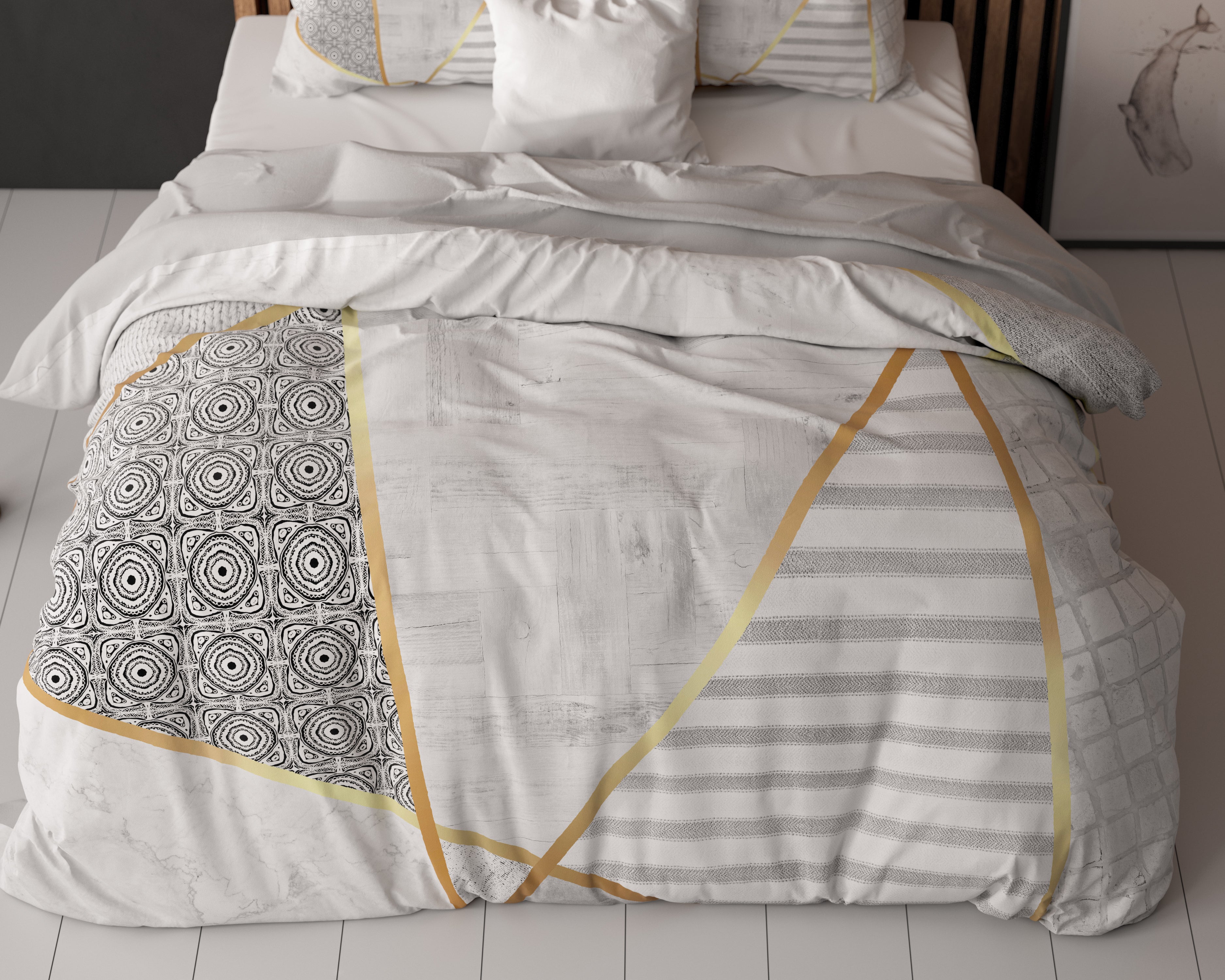 Graphic Dekbedovertrek Wit - Ademend katoen - Trendy designs - Met drukknopen