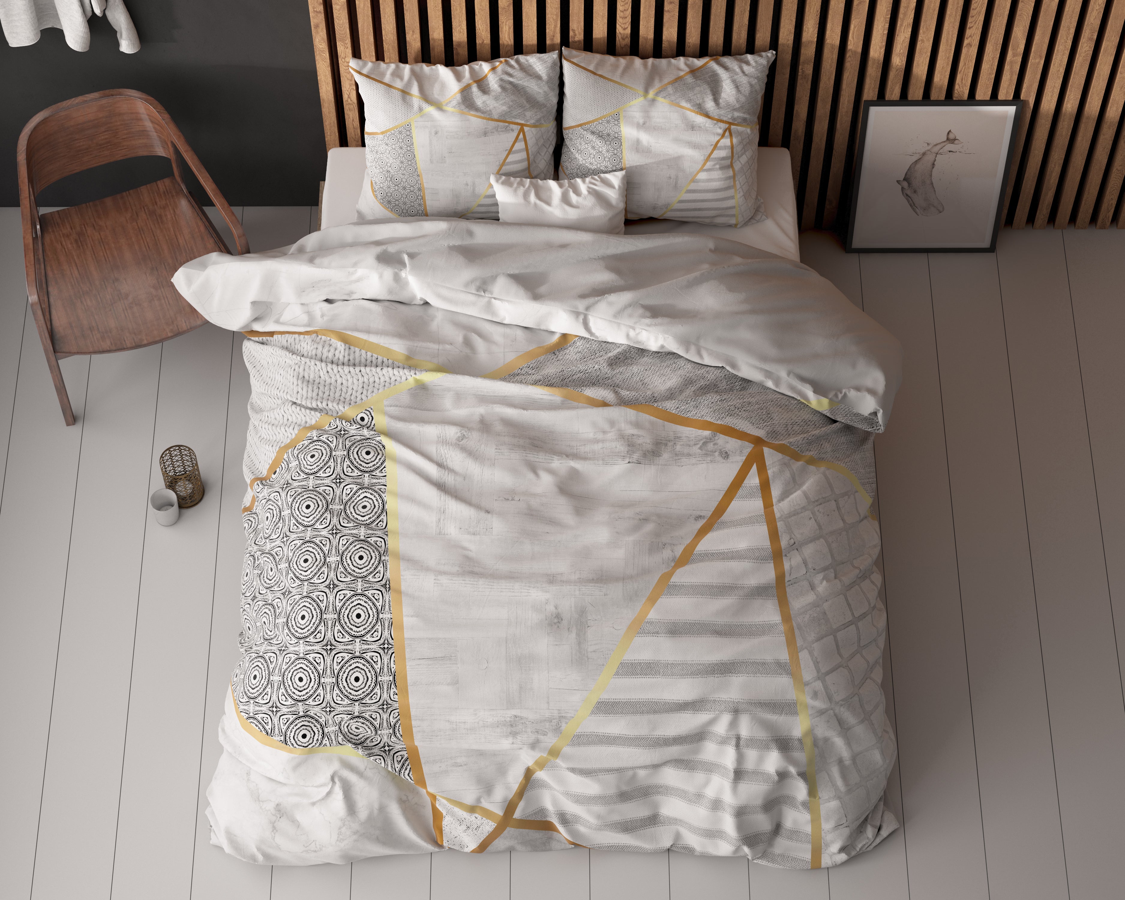 Graphic Dekbedovertrek Wit - Ademend katoen - Trendy designs - Met drukknopen
