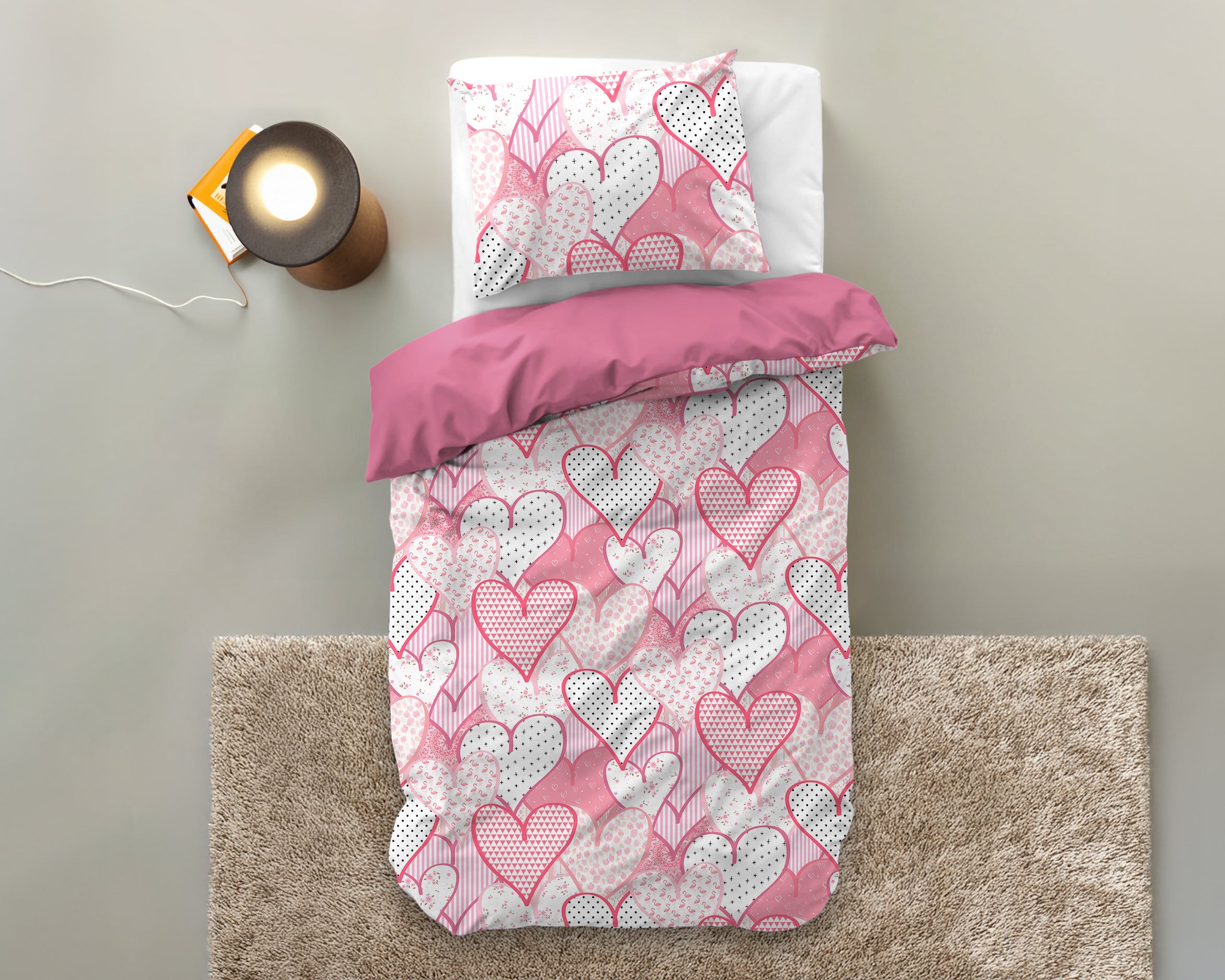 Hearts love Duvet cover Pink 140 x 200/220