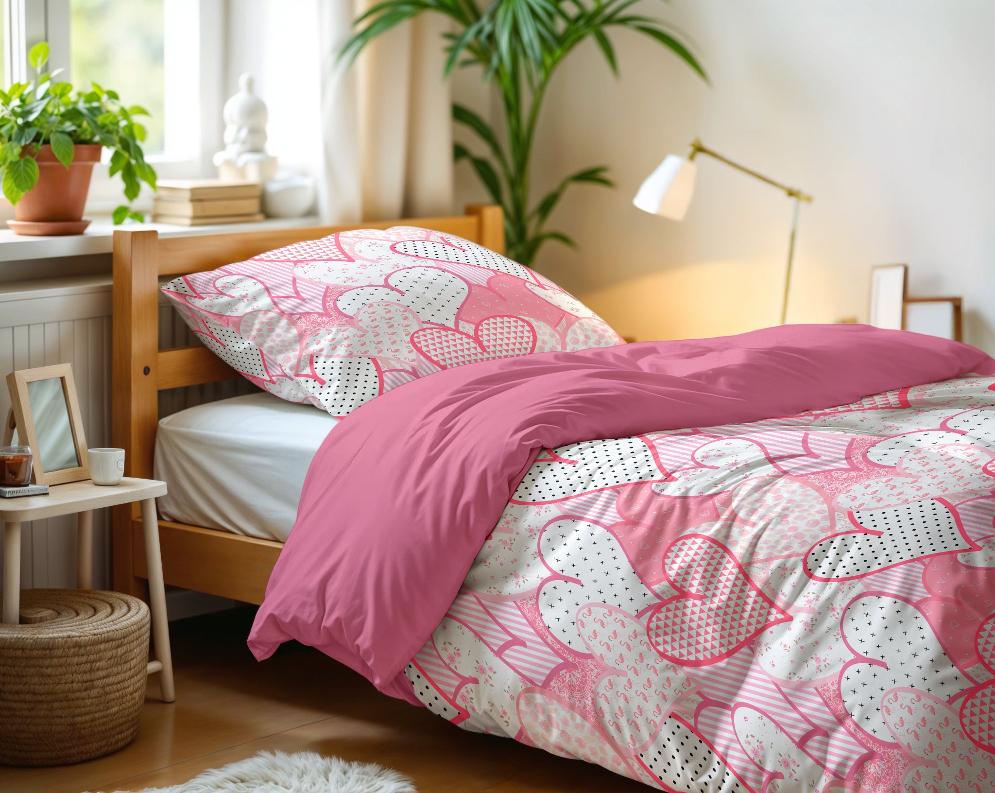 Hearts love Duvet cover Pink 140 x 200/220