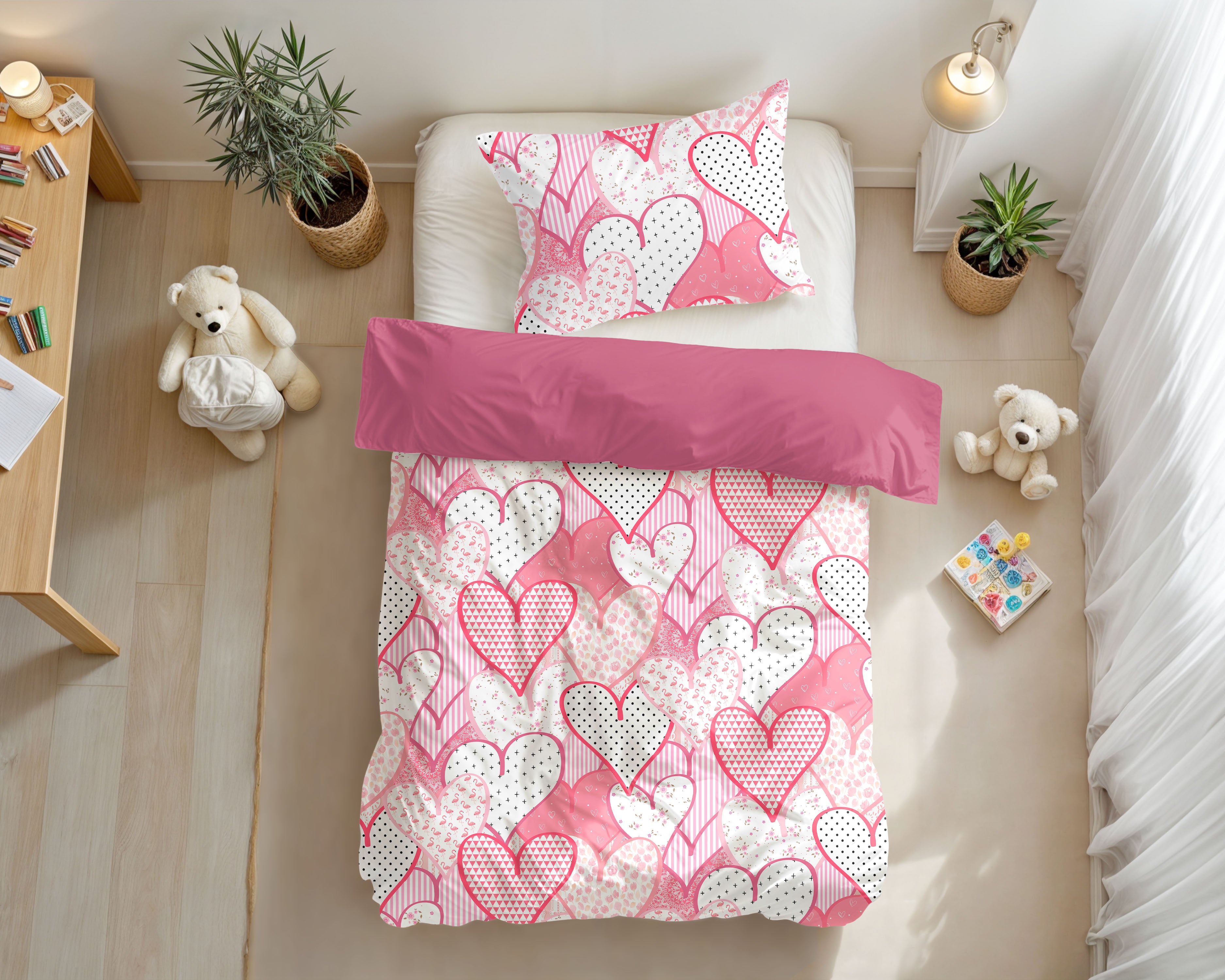 Hearts love Duvet cover Pink 140 x 200/220