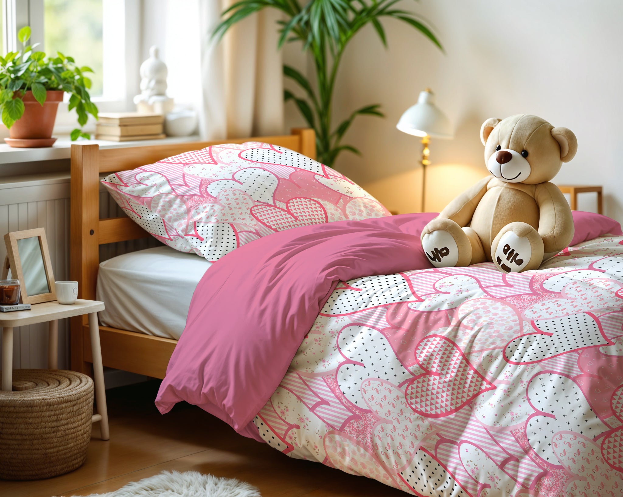 Hearts love Duvet cover Pink 140 x 200/220