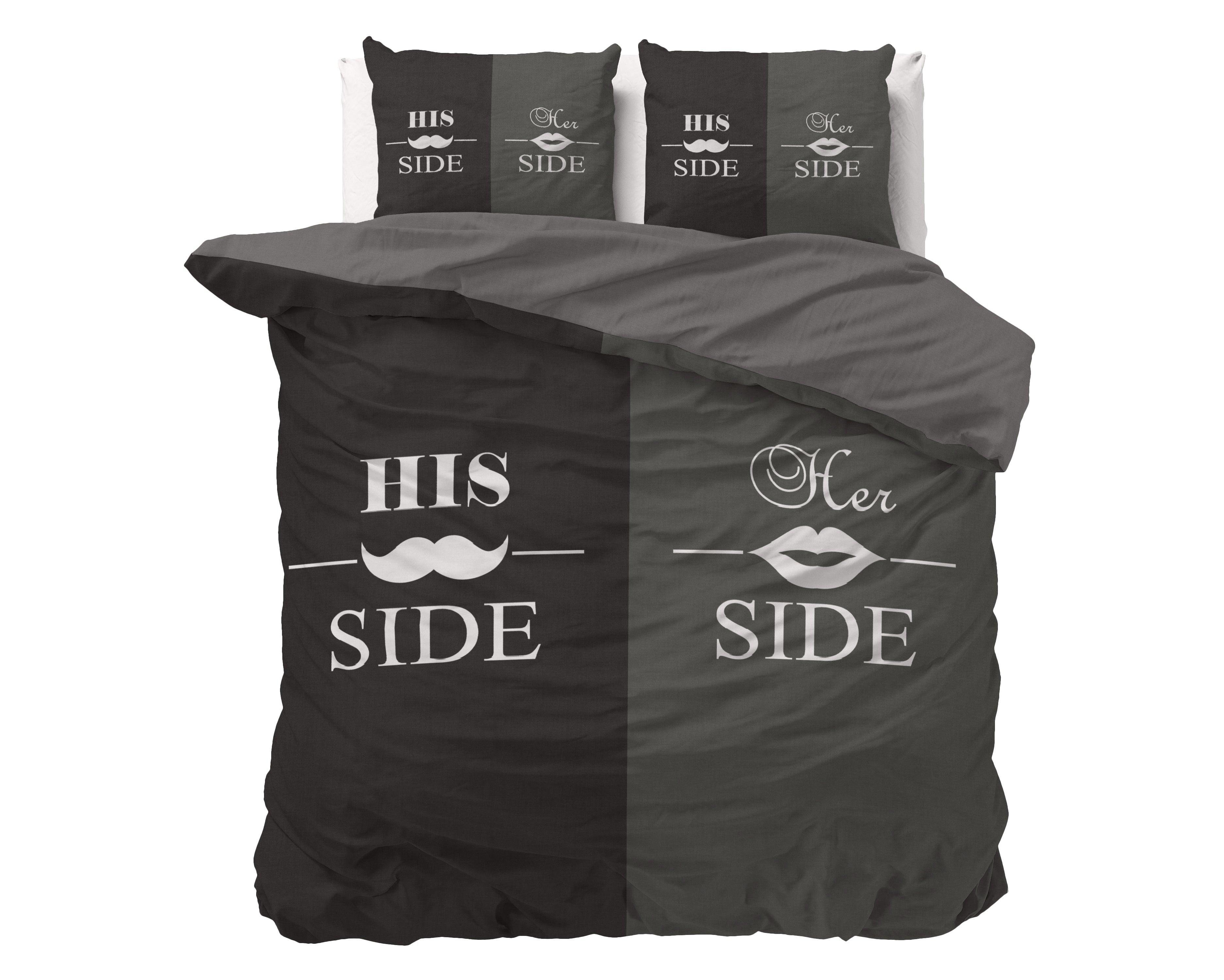 His and Her side 3 Zwart Dekbedovertrek