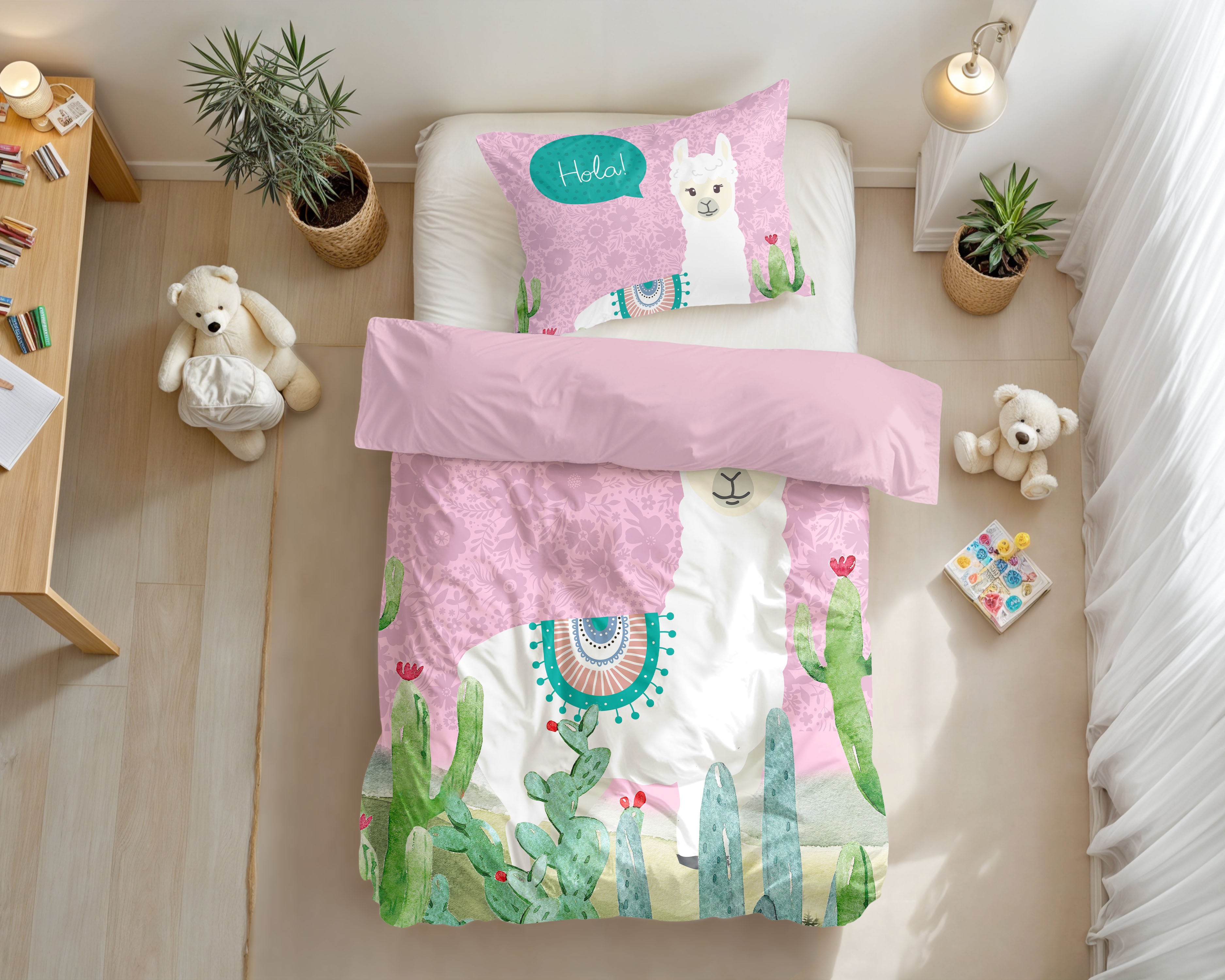 Hola lama Duvet cover Pink 140 x 200/220