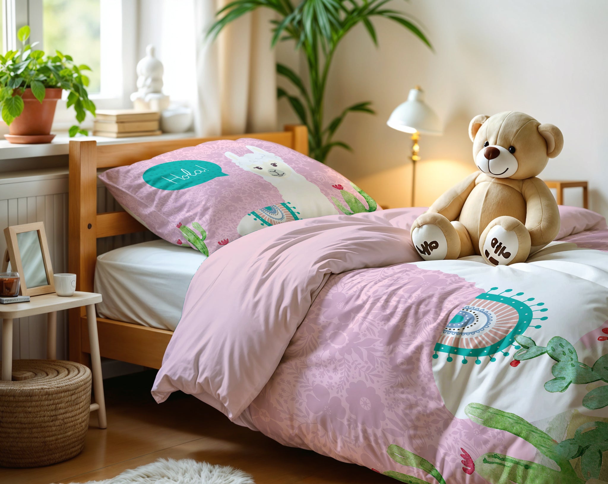 Hola lama Duvet cover Pink 140 x 200/220