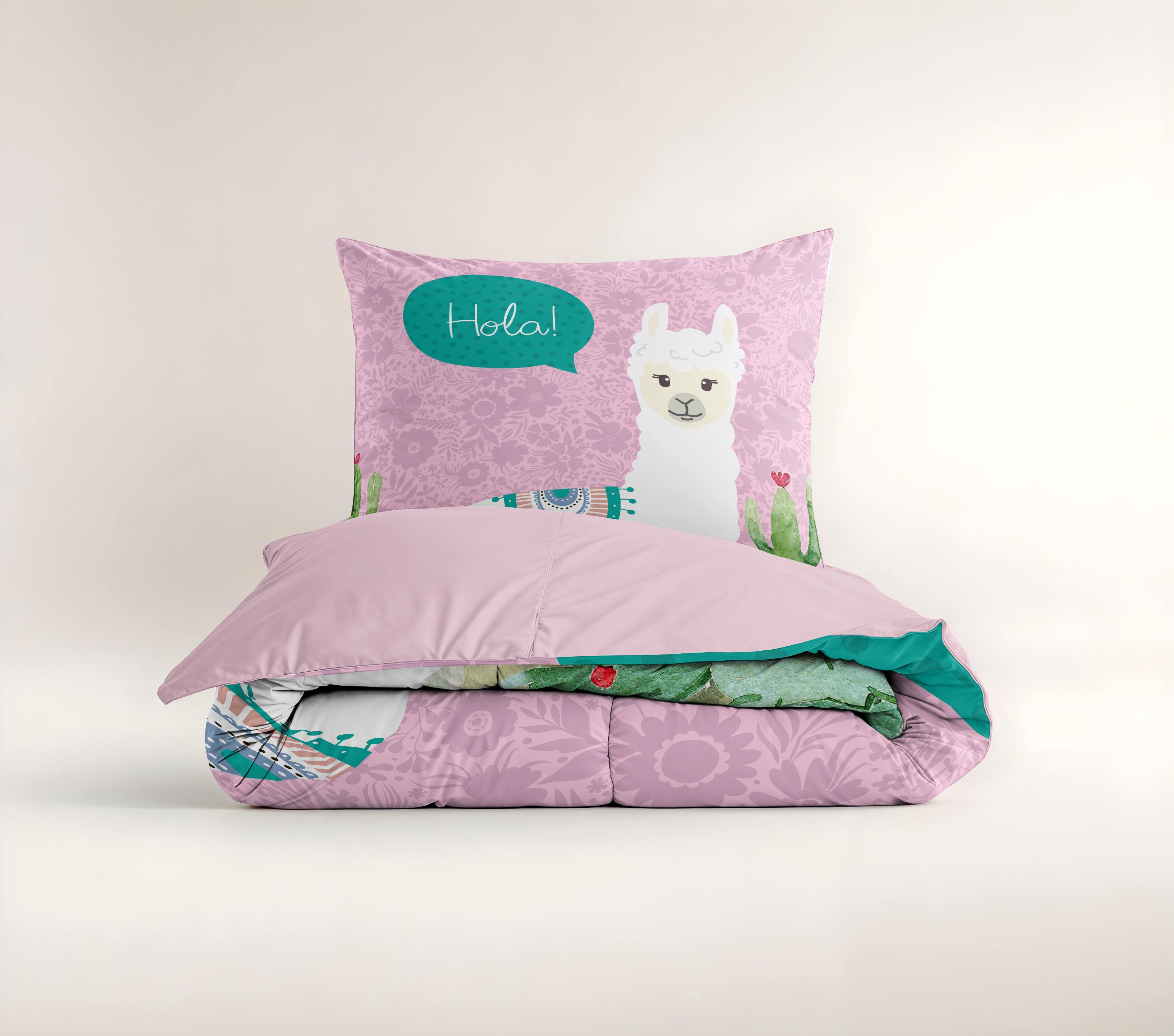 Hola lama Duvet cover Pink 140 x 200/220