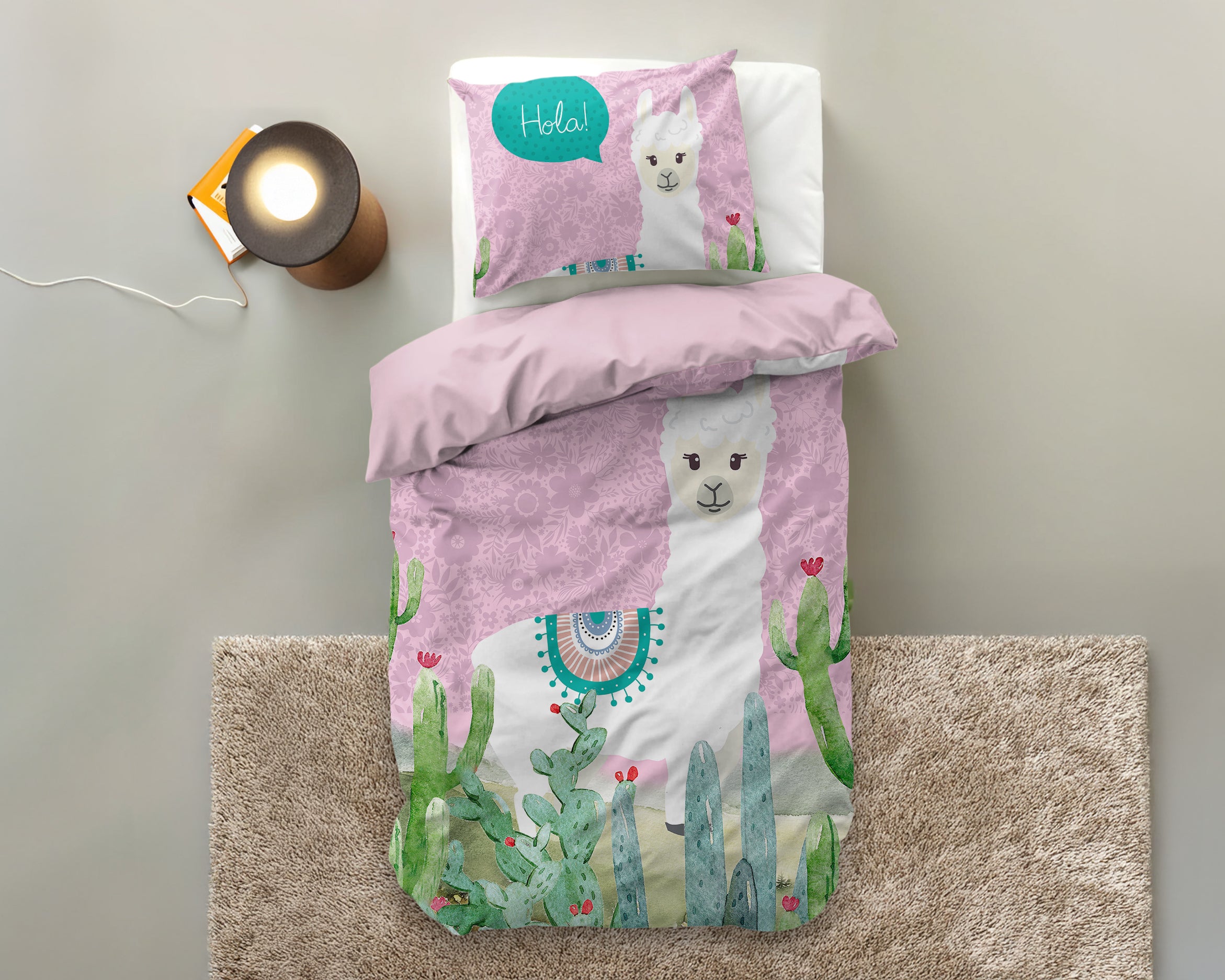 Hola lama Duvet cover Pink 140 x 200/220