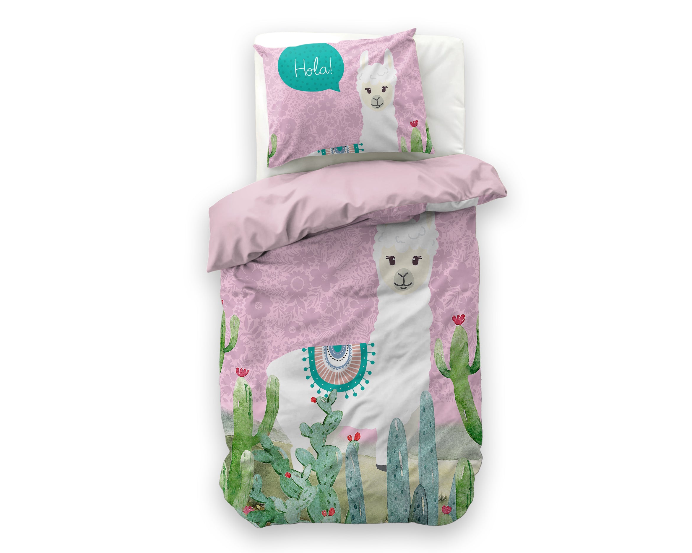 Hola lama Duvet cover Pink 140 x 200/220