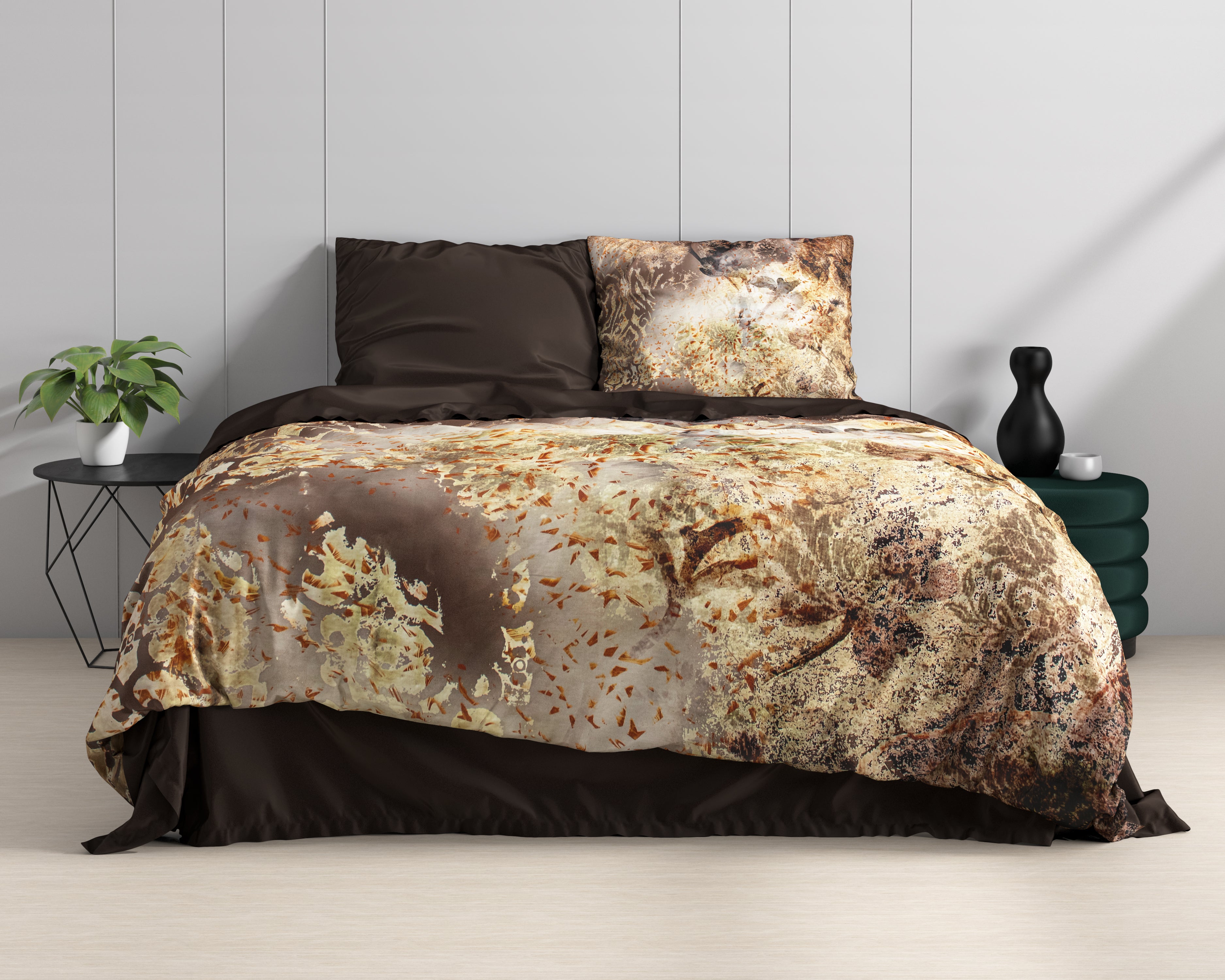 Inferno Taupe Duvet Cover - Luxury Satin - High Quality - Trendy Prints