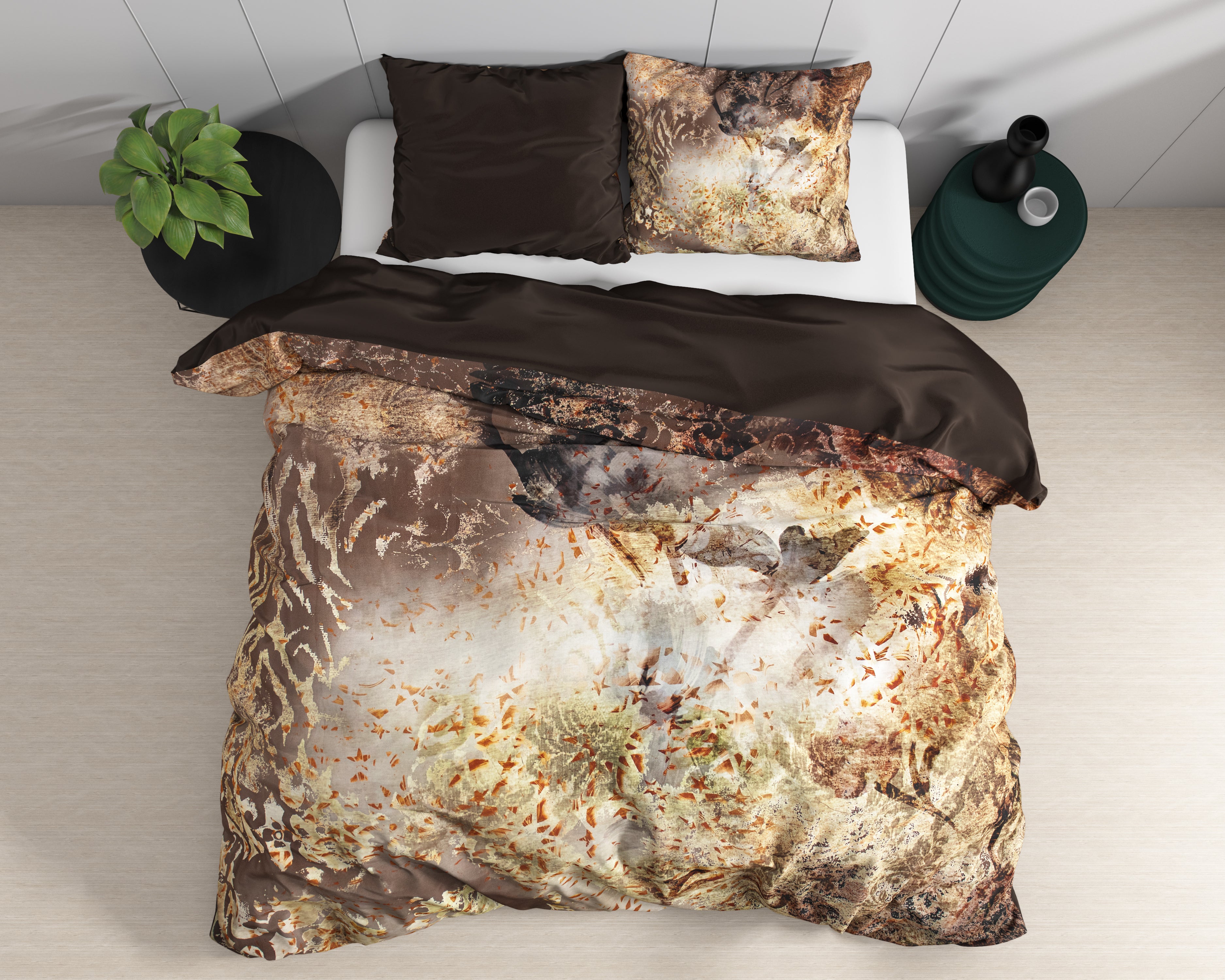Inferno Taupe Duvet Cover - Luxury Satin - High Quality - Trendy Prints