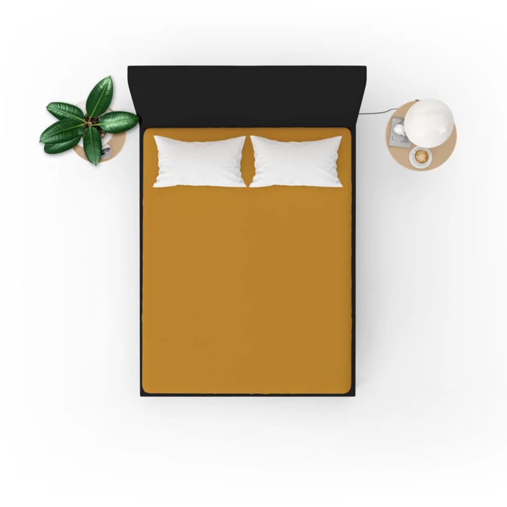 Jersey Fitted Sheet Ochre Yellow - 100% Cotton, Perfect Fit & Non-Iron