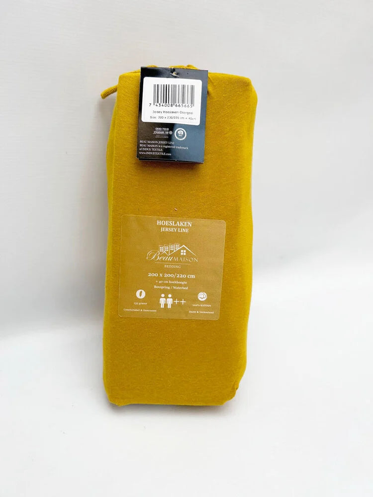 Jersey Fitted Sheet Ochre Yellow - 100% Cotton, Perfect Fit & Non-Iron