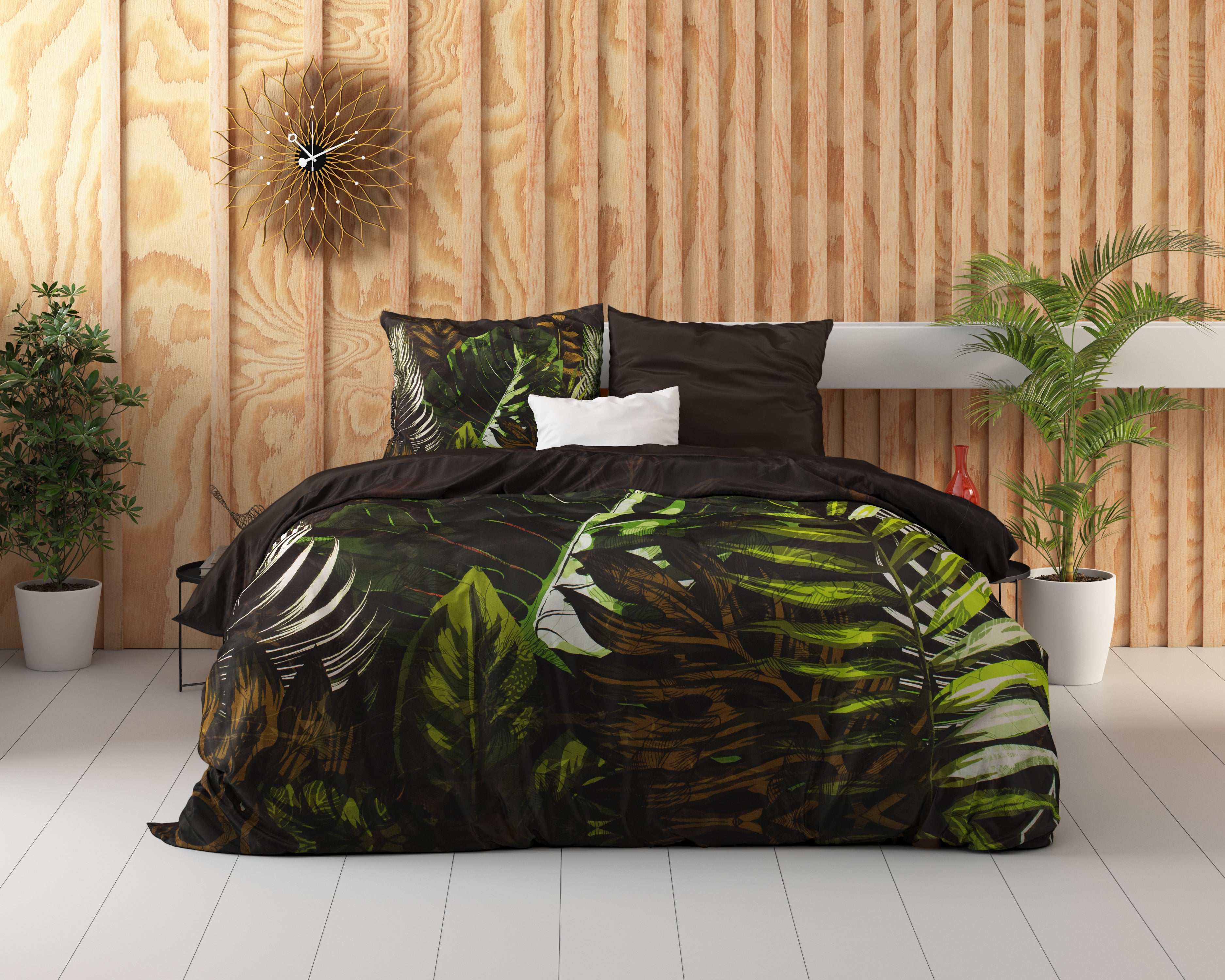 Jungle Art 2 Taupe Duvet Cover - Breathable Cotton - Trendy Designs - With Press Studs