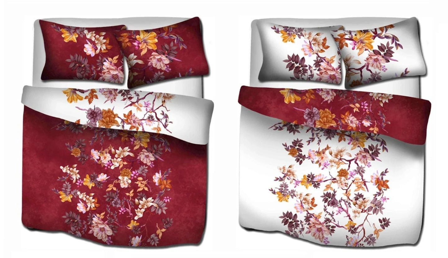 Katoen Satijnen Dekbedovertrek Floral Vine Red & White - Luxe Lits Jumeaux