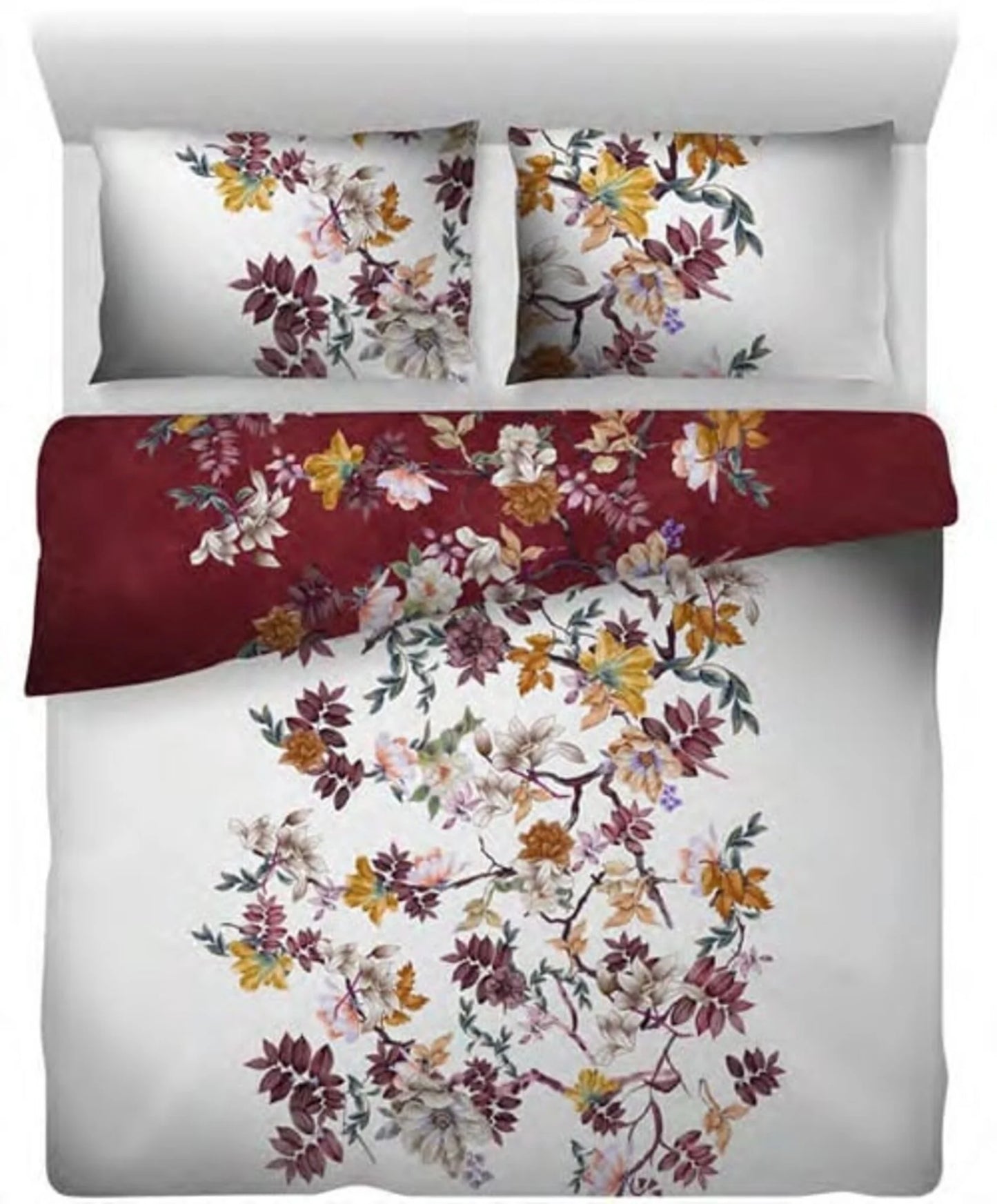 Katoen Satijnen Dekbedovertrek Floral Vine Red & White - Luxe Lits Jumeaux