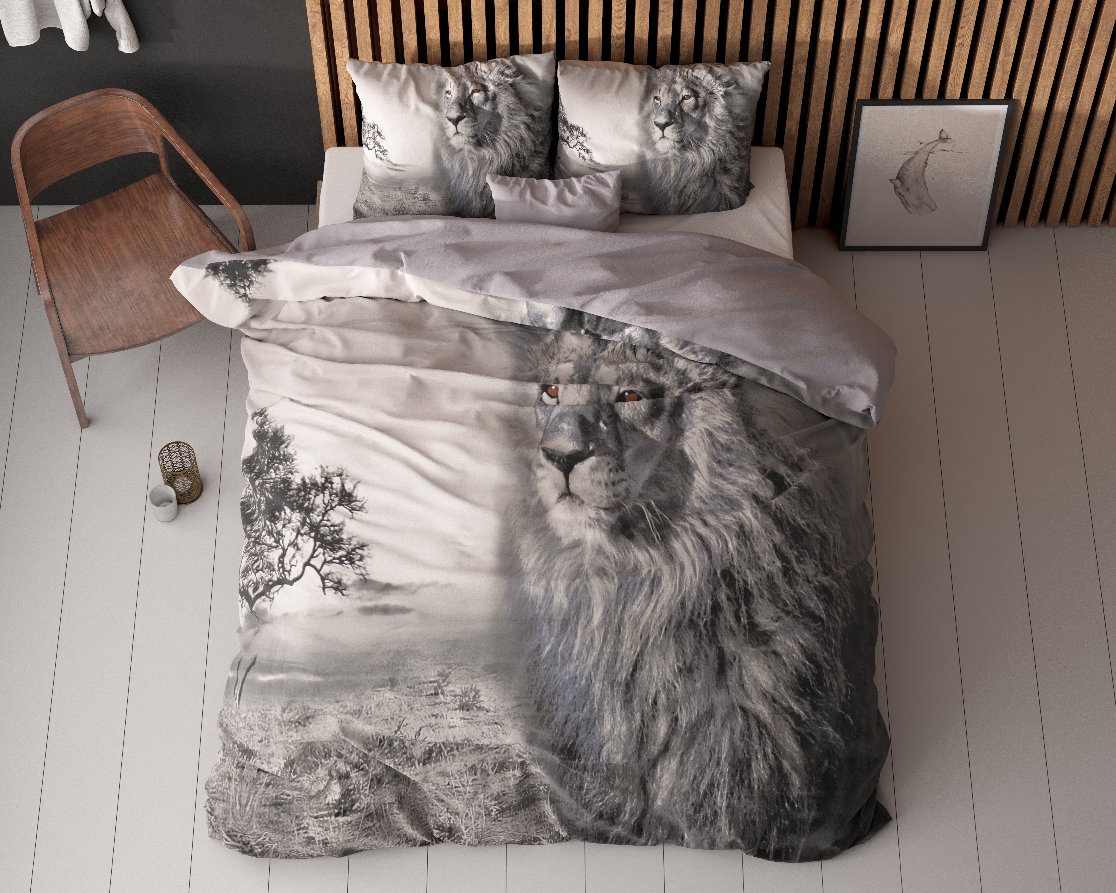 King of Nature Grijs Dekbedovertrek - Ademend katoen - Trendy designs - Met drukknopen