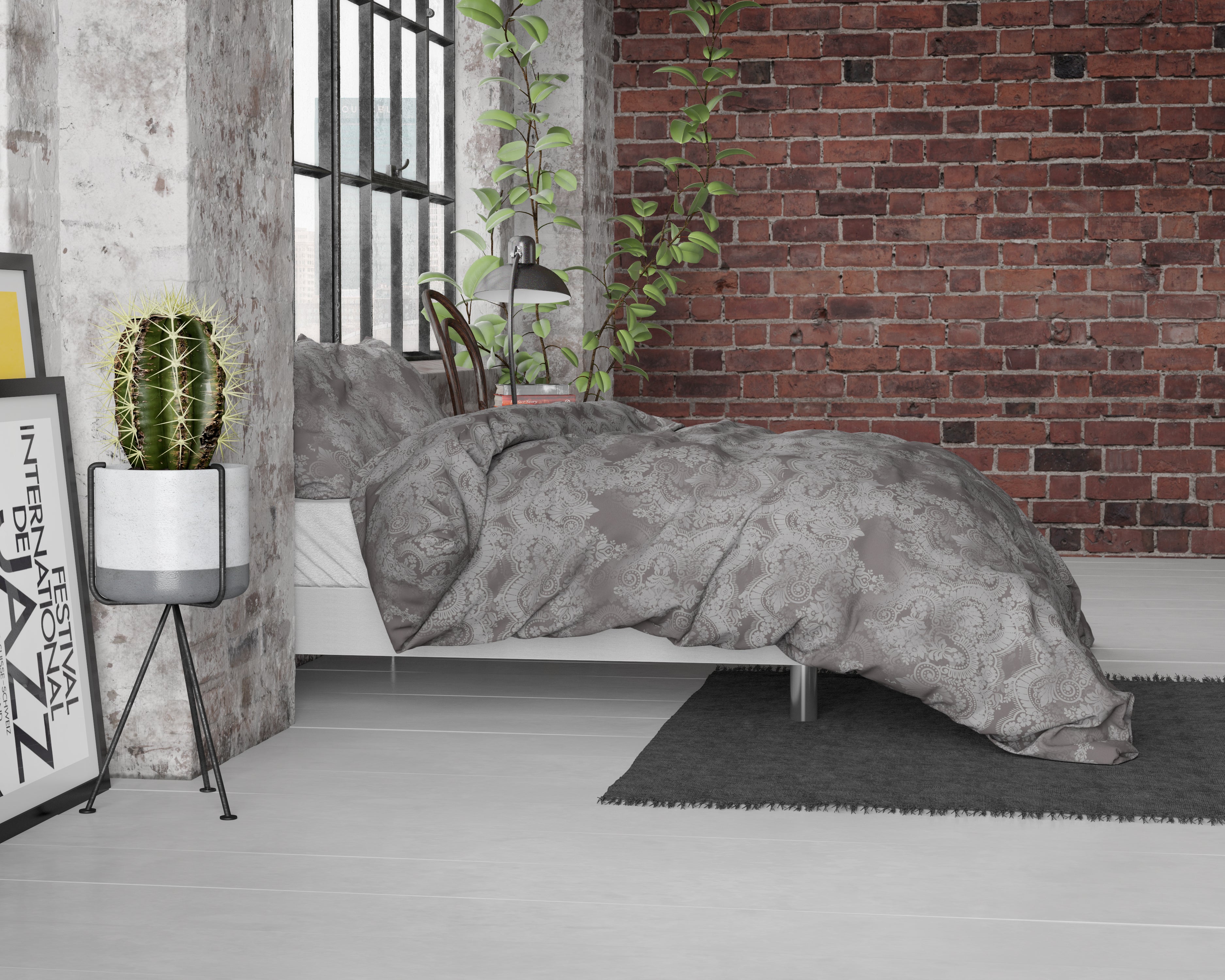 Libbo Antraciet Dekbedovertrek - Luxe Satijn - Hoge kwaliteit - Trendy prints
