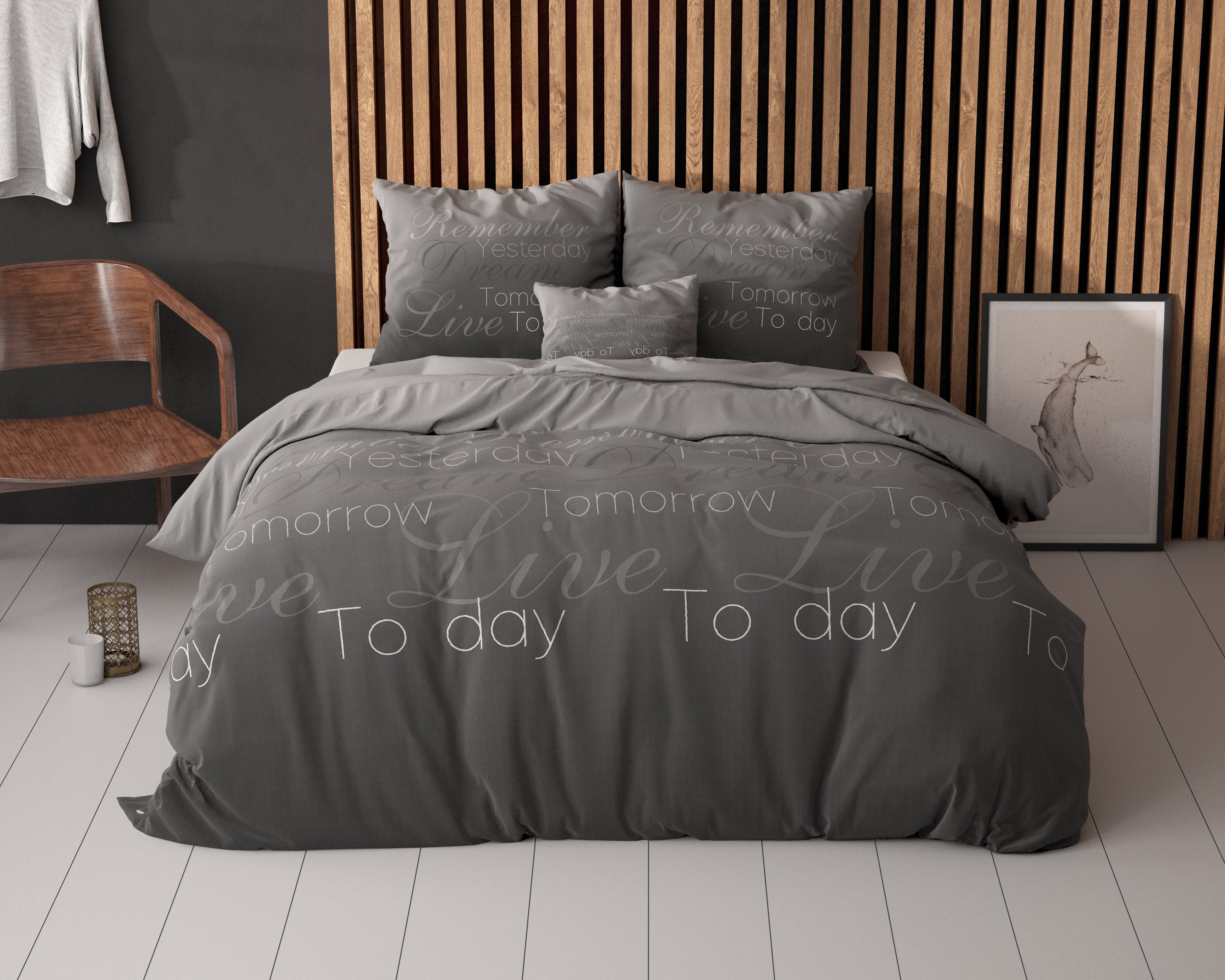 Live Today Dekbedovertrek Antraciet - Heerlijk warm - Leuke prints - Comfortabel zacht