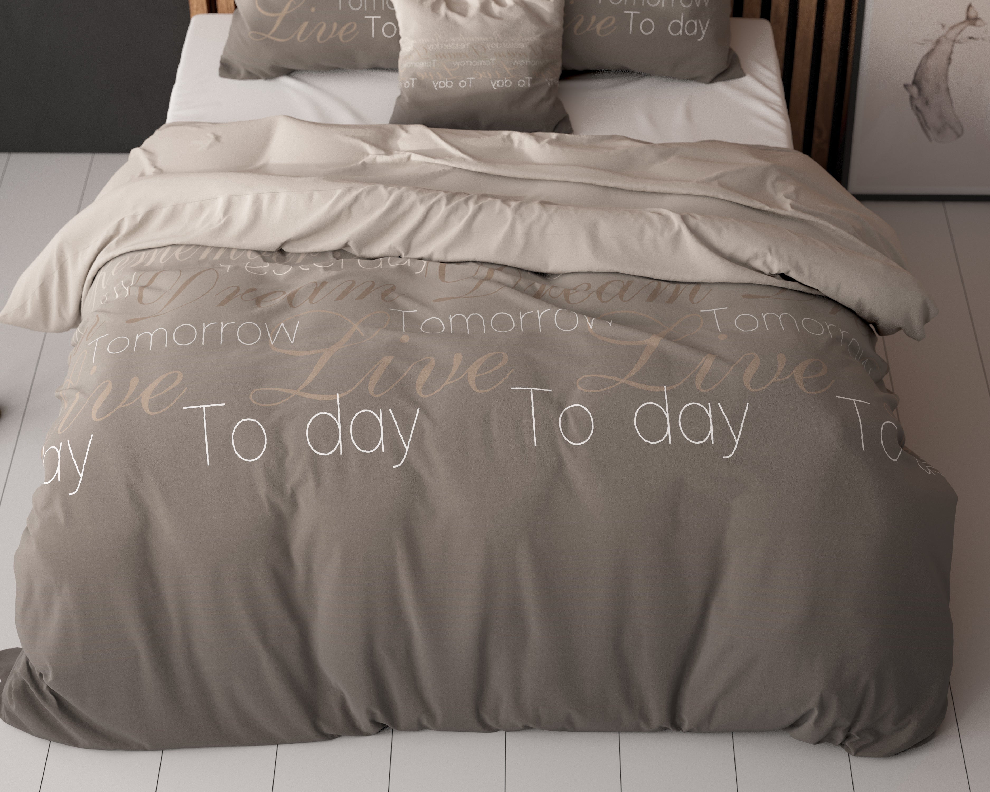 Live Today Dekbedovertrek Taupe - Heerlijk warm - Leuke prints - Comfortabel zacht