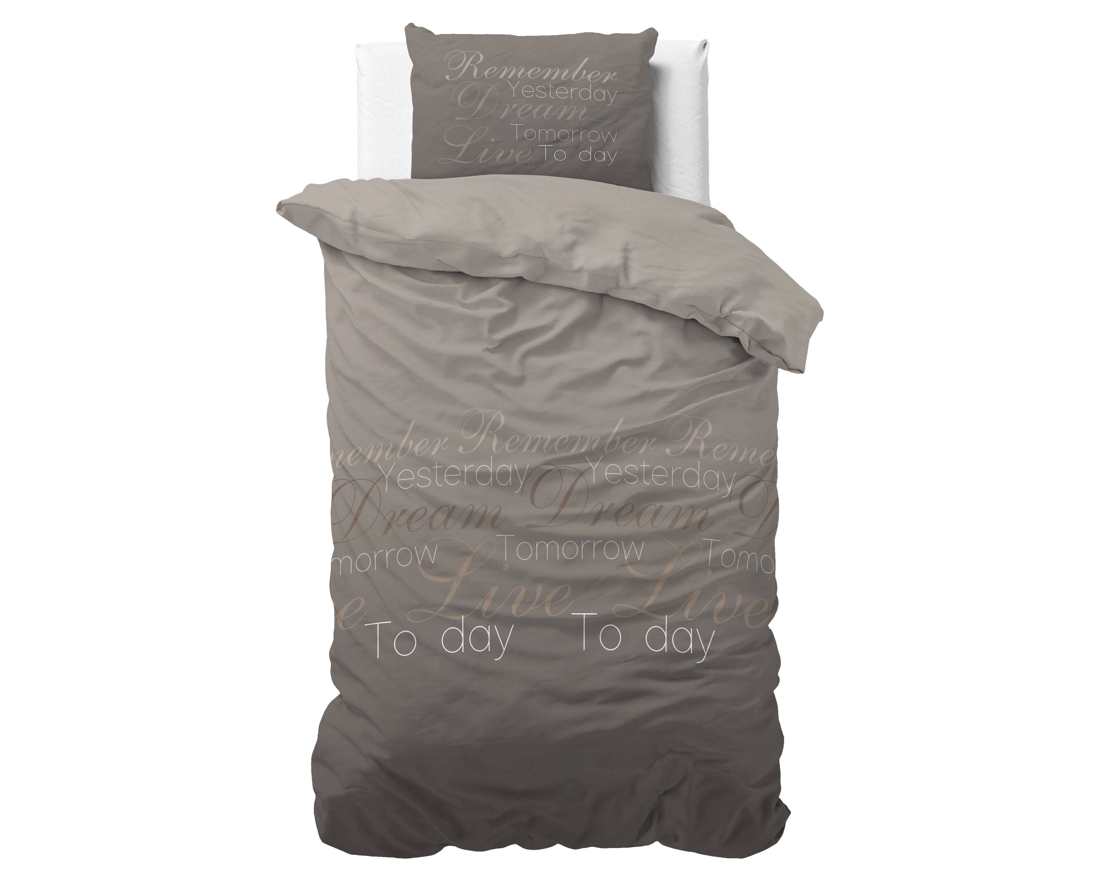 Live Today Dekbedovertrek Taupe - Heerlijk warm - Leuke prints - Comfortabel zacht